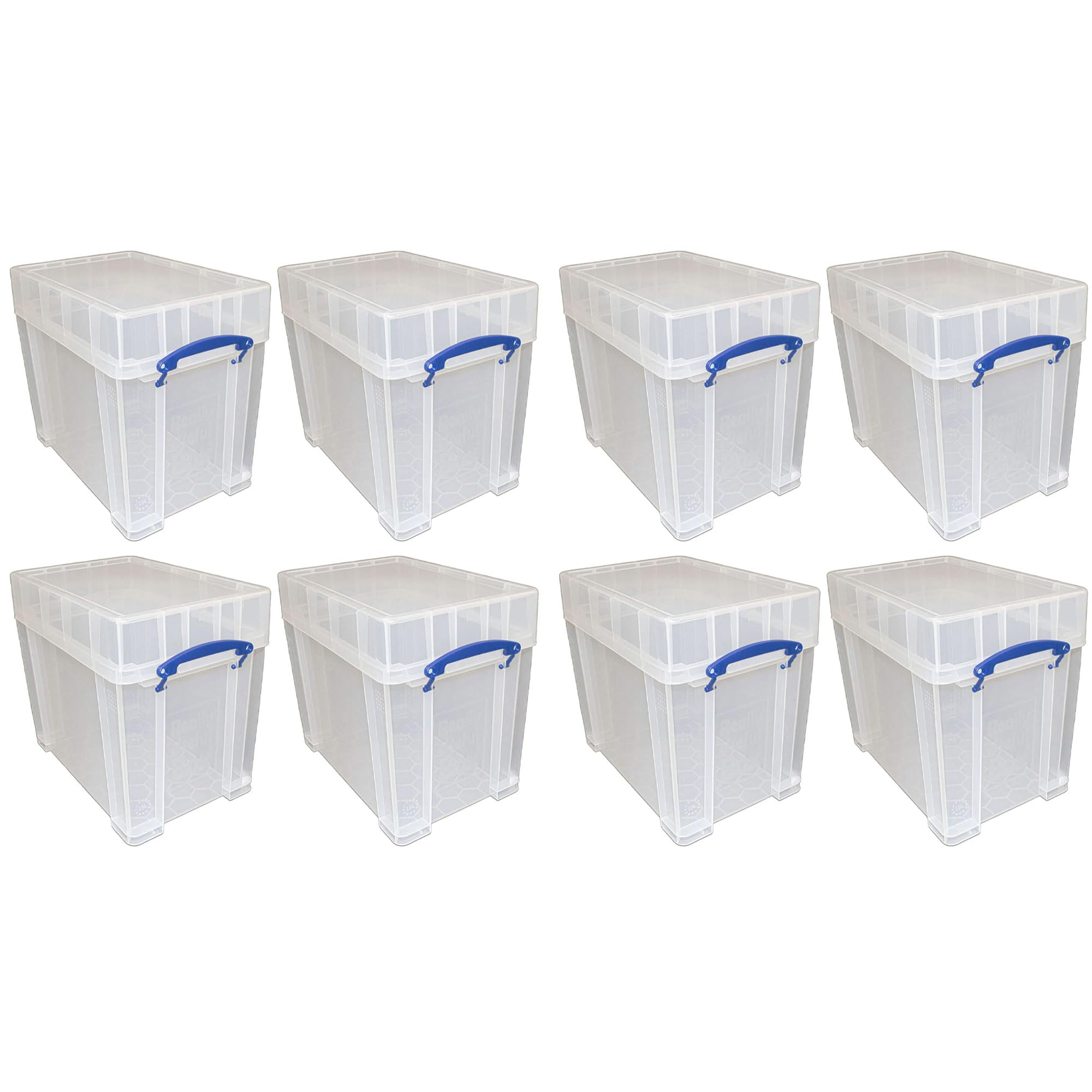 Really Useful 19L Clear Storage Box with Secure Snap Lid & Clip Lock Handle - 8 Pack for Home, Office & Organizing Supplies | Durable Plastic Bins for Closet, Pantry & Garage Storage