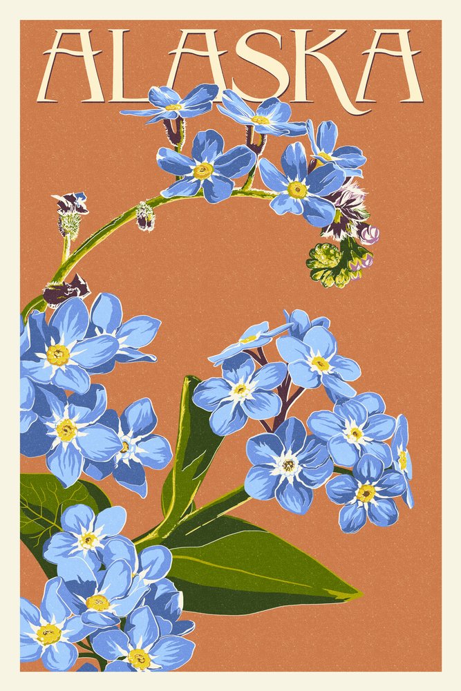 Alaska Forget-Me-Nots Letterpress Art Print - 24x36 Signed Wall Decor Poster | Floral Botanical Home Office Decor, Perfect for Living Room, Bedroom & Gift Giving