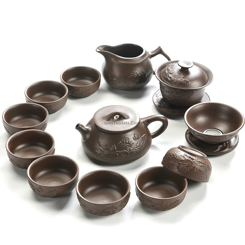 Premium Yixing Purple Clay Lotus Tea Set - Handmade Chinese Teapot with Cups - Perfect for Gongfu Tea Ceremony, Home Tea Brewing & Gift Giving