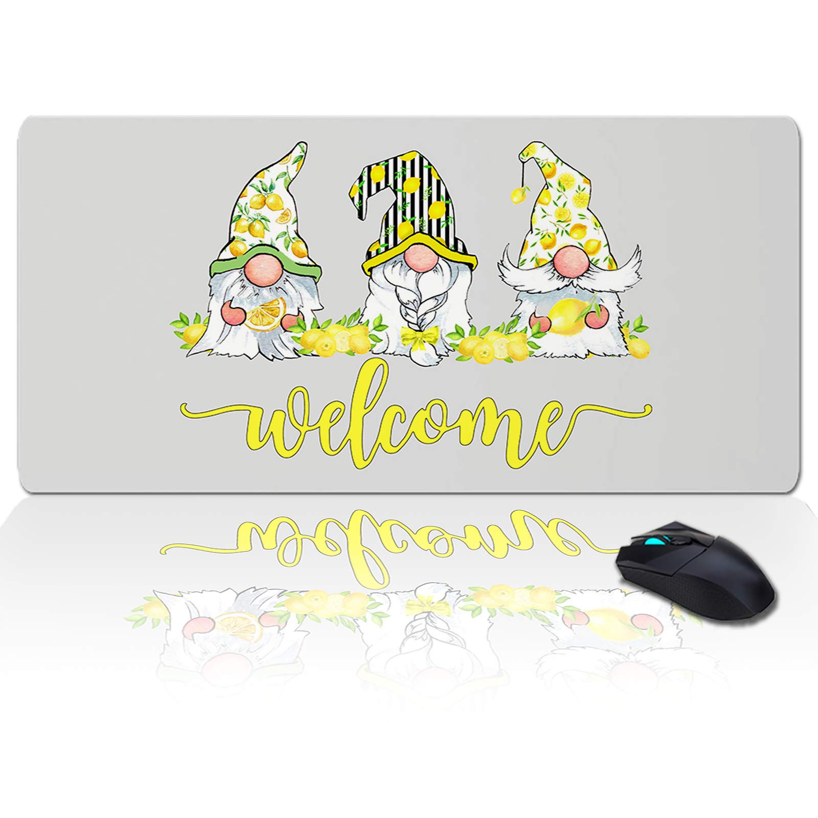 Non-Slip Rubber Base Mouse Pad - Large Farmhouse Summer Lemon Gnomes Design for Office & Gaming Computers, Laptops - Perfect for Home, Work & Gaming Setups