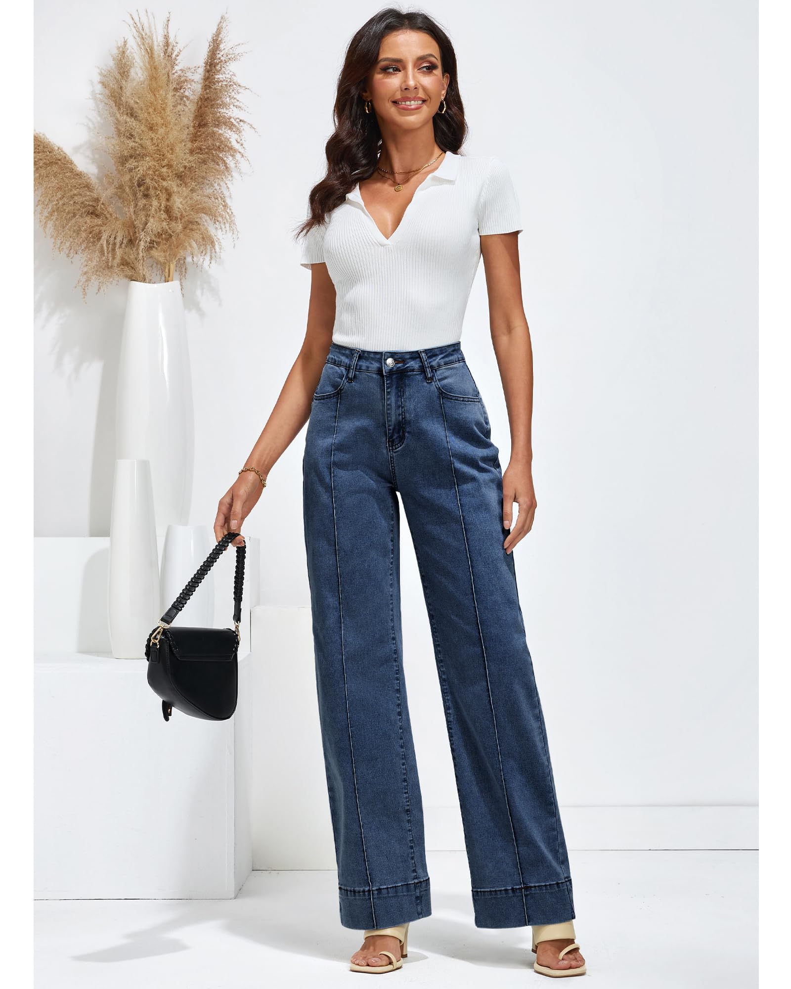 Luvamia Women's Wide Leg Jeans - Trendy High Waist Straight Leg Baggy Stretchy Denim Pants for Casual Wear, Street Style & Everyday Outfits
