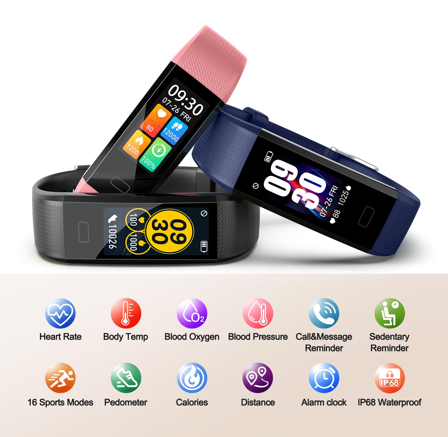 ENGERWALL Fitness Tracker with Heart Rate Monitor, Step Counter, Calorie & Sleep Tracker - IP68 Waterproof Activity Tracker Smartwatch for Women, Men & Kids | Perfect for Running, Gym Workouts & Daily Health Monitoring