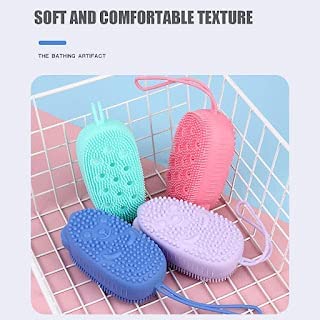 PANDU Silicone Body Scrubber Brush with Shampoo Dispenser - Soft Exfoliating Shower Brush for Men, Women & Kids - Skin Massage & Deep Cleansing - Perfect for Daily Shower, Spa & Relaxation (Multicolor)