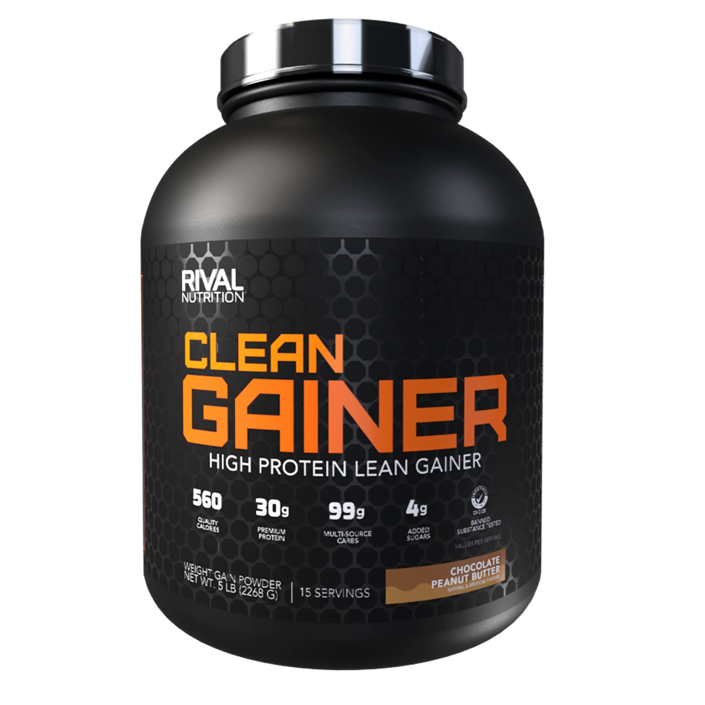 Rival Nutrition Clean Gainer Protein Powder - Chocolate Peanut Butter Flavor, 5lbs for Muscle Growth & Weight Gain | Post-Workout Recovery Shake for Athletes & Bodybuilders