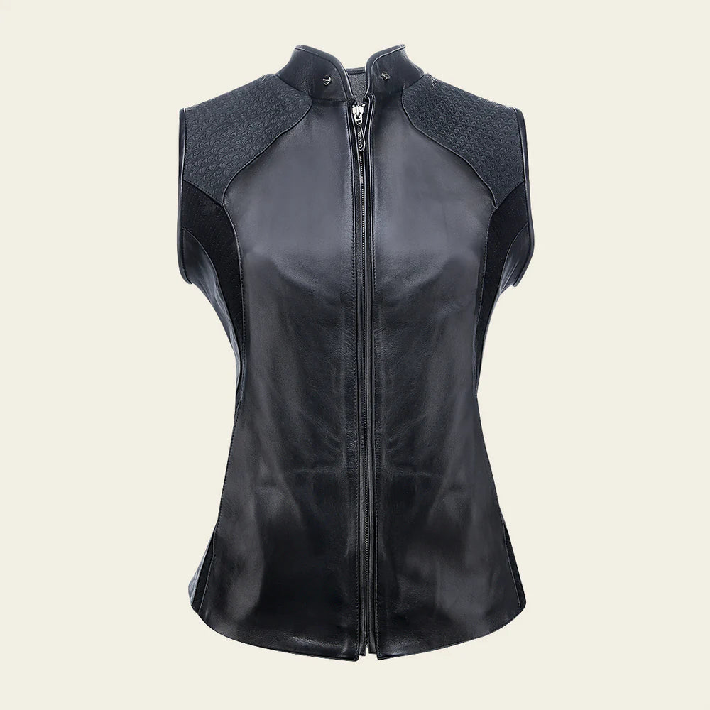 M356BOB Cuadra Black Western Fashion Lambskin Leather Vest for Women | Stylish Cowgirl Outfit for Rodeo, Country Music Concerts & Casual Wear