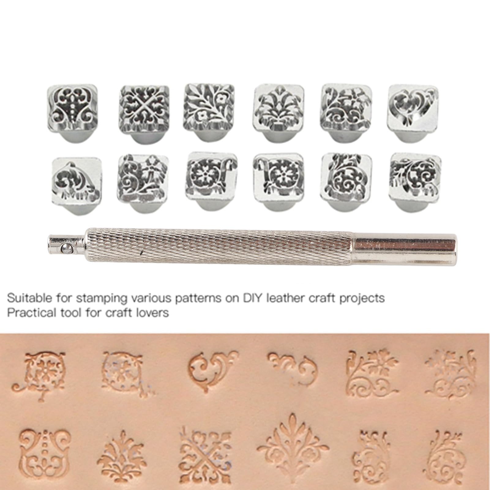 12Pcs Flower Design Leather Stamps Set - DIY Leather Craft Punch Tools with Handle for Leatherworking, Leather Embossing, and Custom Leather Printing | Perfect for Leathercraft, DIY Projects, and Personalized Gifts