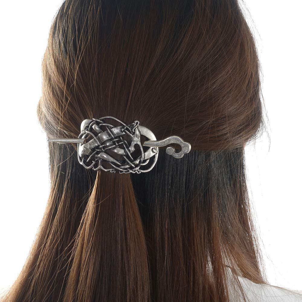 Viking Celtic Hair Sticks for Women - Handmade Wooden Hairpins for Long Hair, Medieval Hair Accessories, Irish Hair Clips (Natural Grain) - Perfect for Cosplay, Renaissance Fairs & Boho Hairstyles