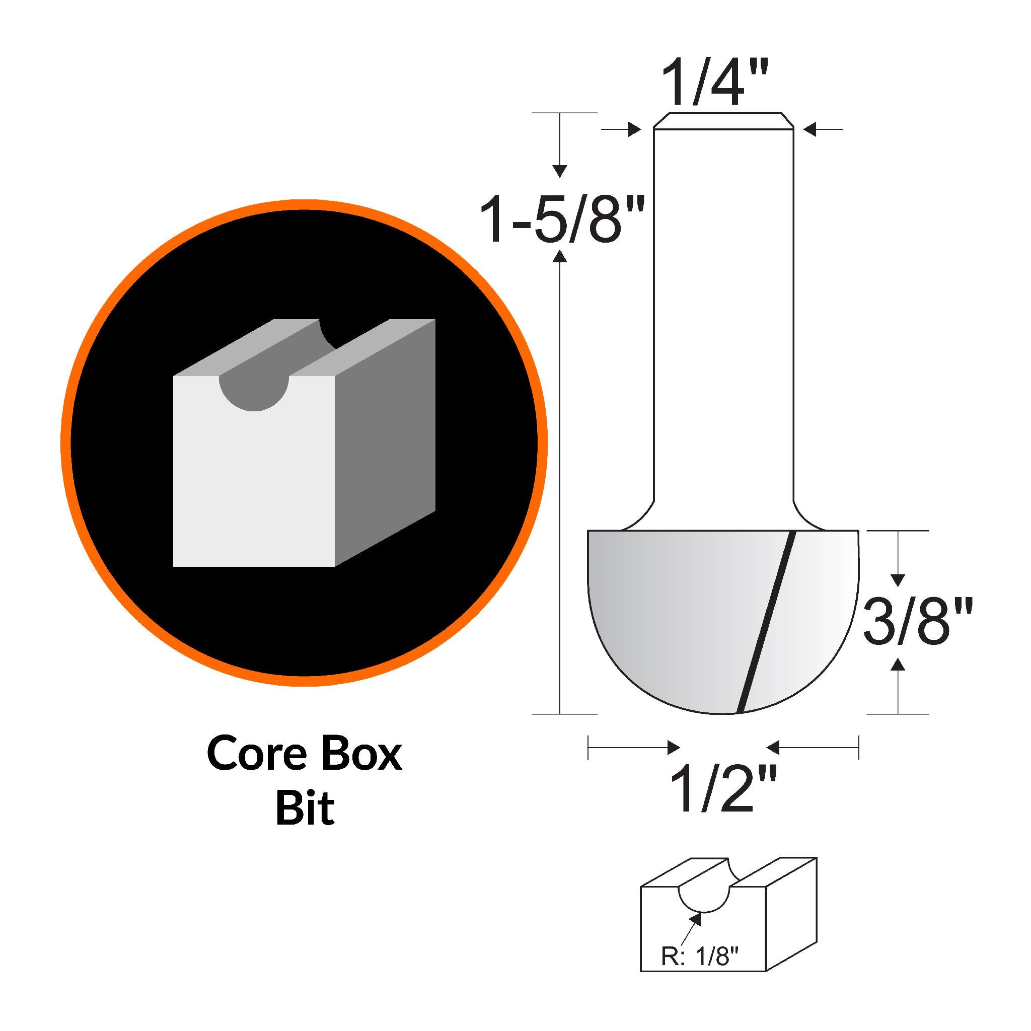 WEN RB202CB 1/2 Inch Core Box Carbide Tipped Router Bit with 1/4 Inch Shank - Perfect for Woodworking, Cabinetry, and Decorative Edge Profiling