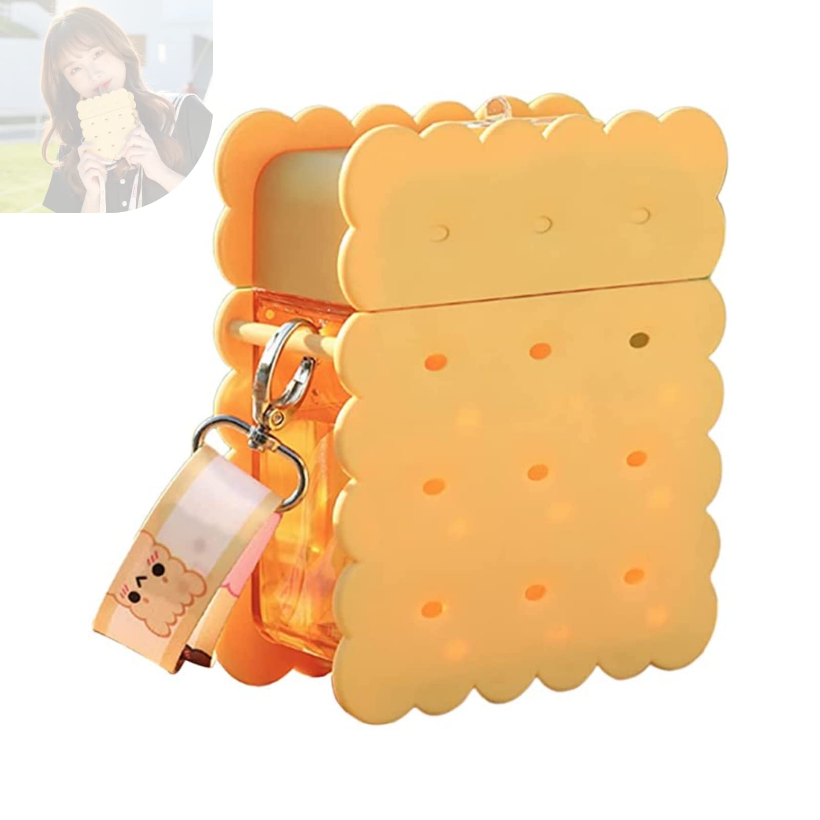 Yijan 380ML BPA-Free Plastic Water Bottle - Creative Biscuit Shape with Adjustable Strap, Leak-Proof Sports Water Bottle for Gym, Hiking, School & Outdoor Activities | Cute Square Design with Straw for Kids & Adults