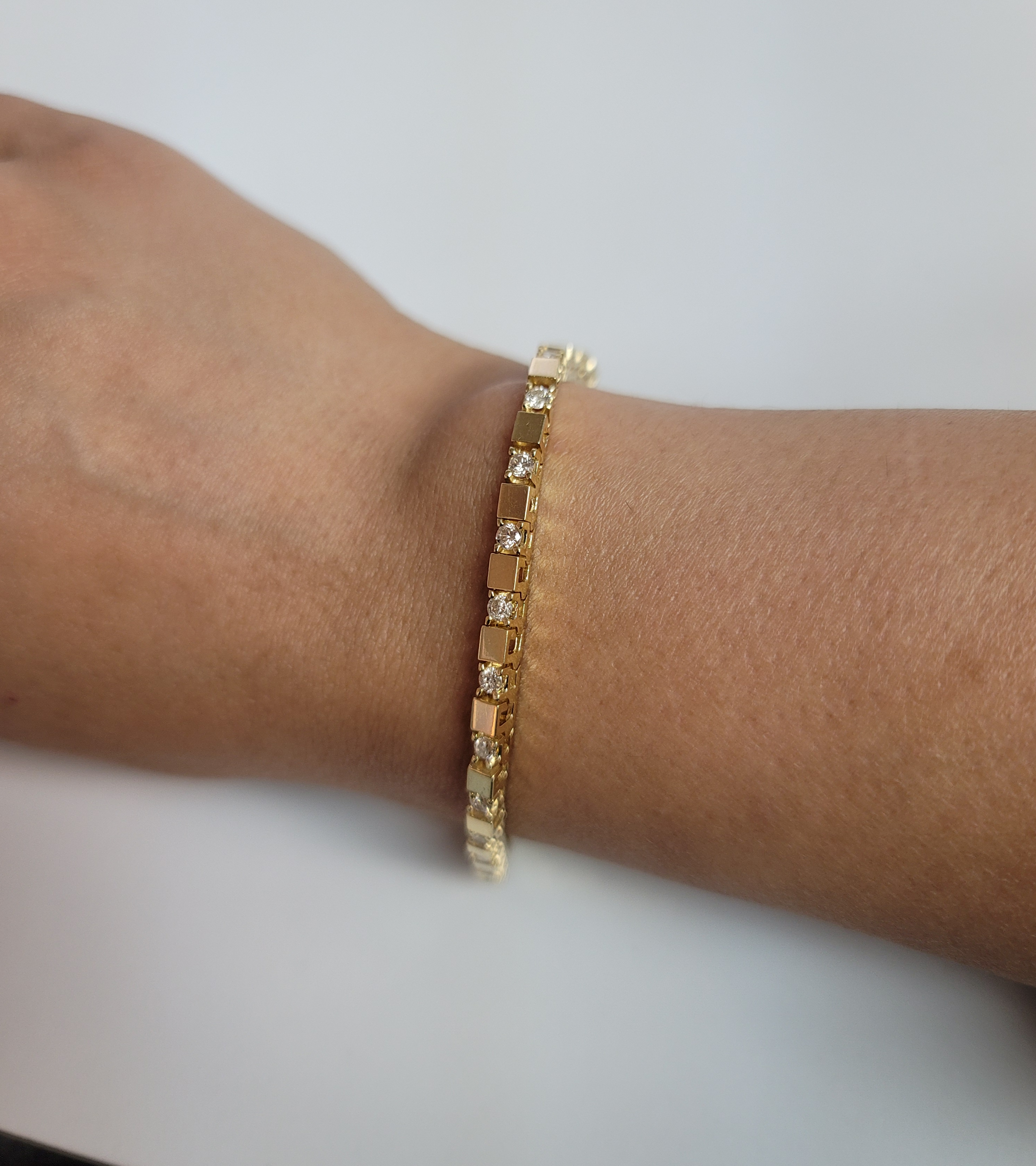 14K Yellow Gold Diamond Square Block Tennis Bracelet for Women - Elegant Stackable Jewelry for Parties, Weddings & Everyday Wear