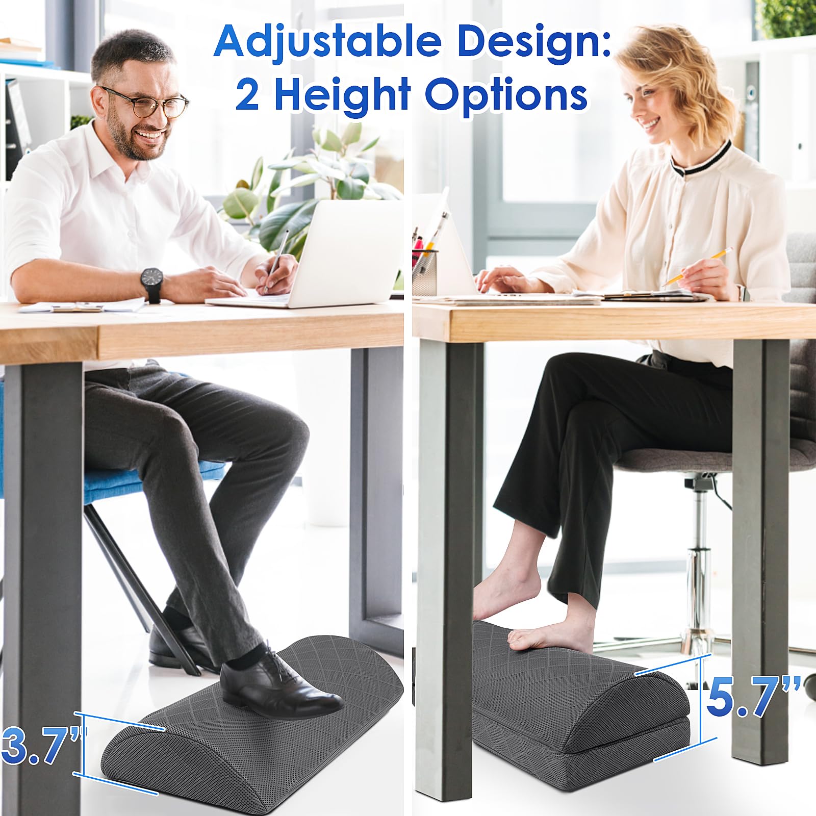 Ergonomic Foot Rest for Office & Gaming - Adjustable Height Under Desk Footrest with Removable Cover - Perfect for Workstations, Home Office & Long Gaming Sessions (Gray)