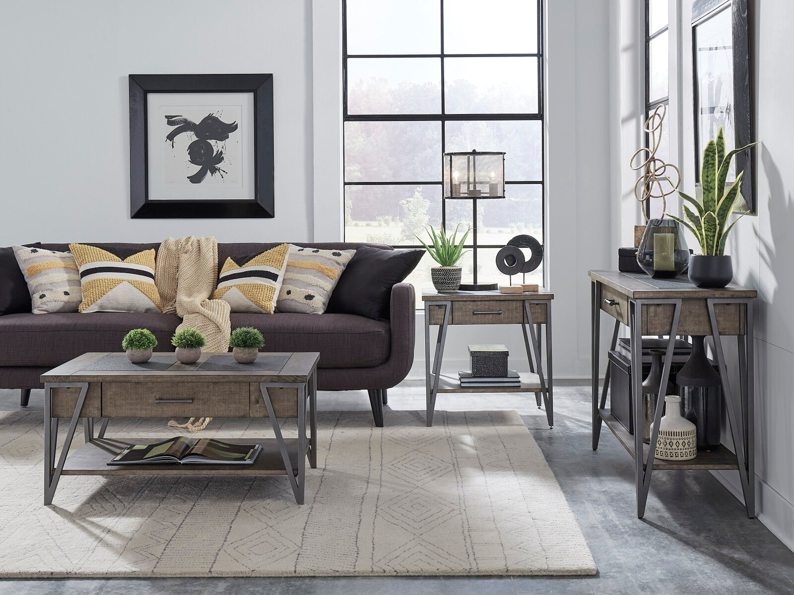 Industrial Style 3-Piece Coffee Table and End Table Set - Modern Living Room Furniture for Home & Office Decor
