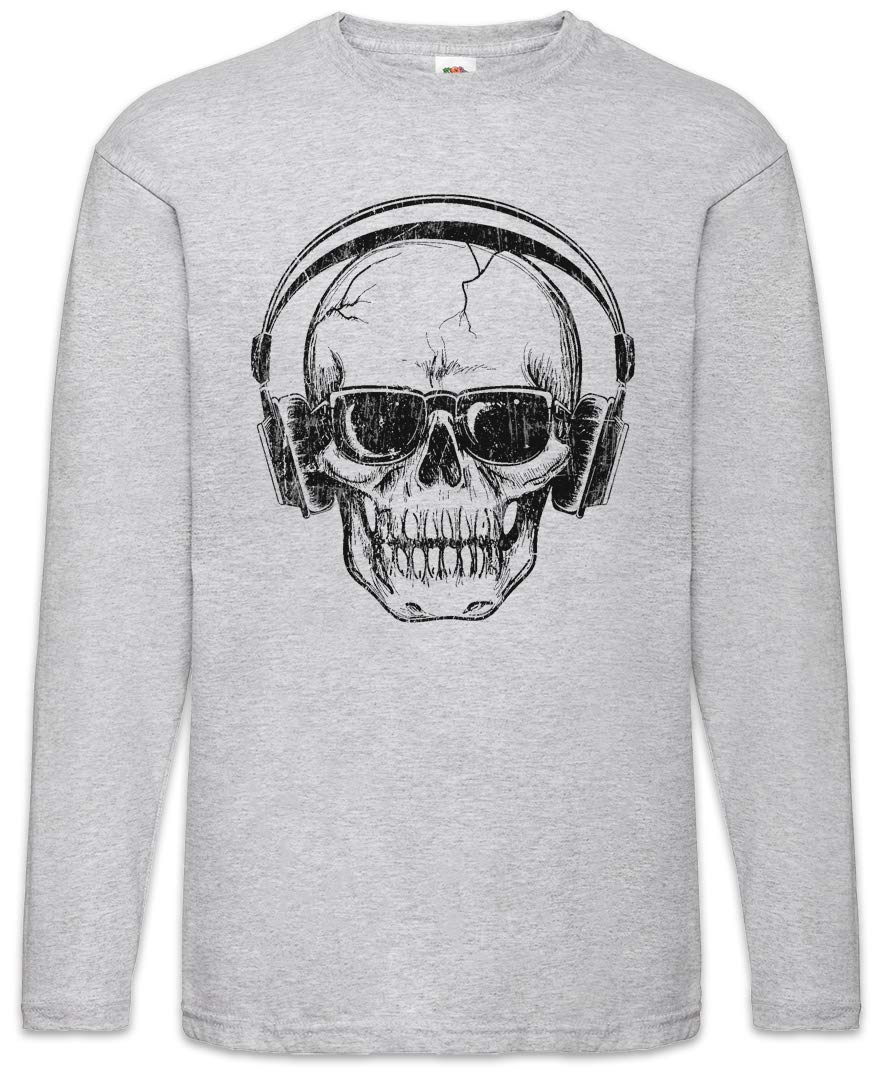 Skull Print Long Sleeve T-Shirt with Headphone & Sunglasses Design - Perfect for Music Lovers, Streetwear Fashion & Casual Outfits