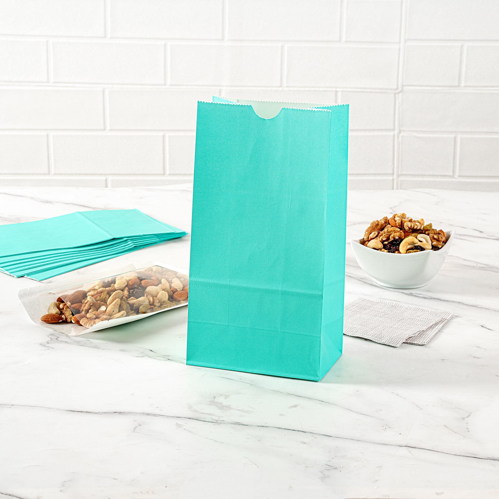 Eco-Friendly Turquoise Paper Gift Bags - 4 lb Capacity, 5 x 3.25 x 9.5 Inches, Pack of 100 - Perfect for Party Favors, Wedding Decorations & Retail Packaging