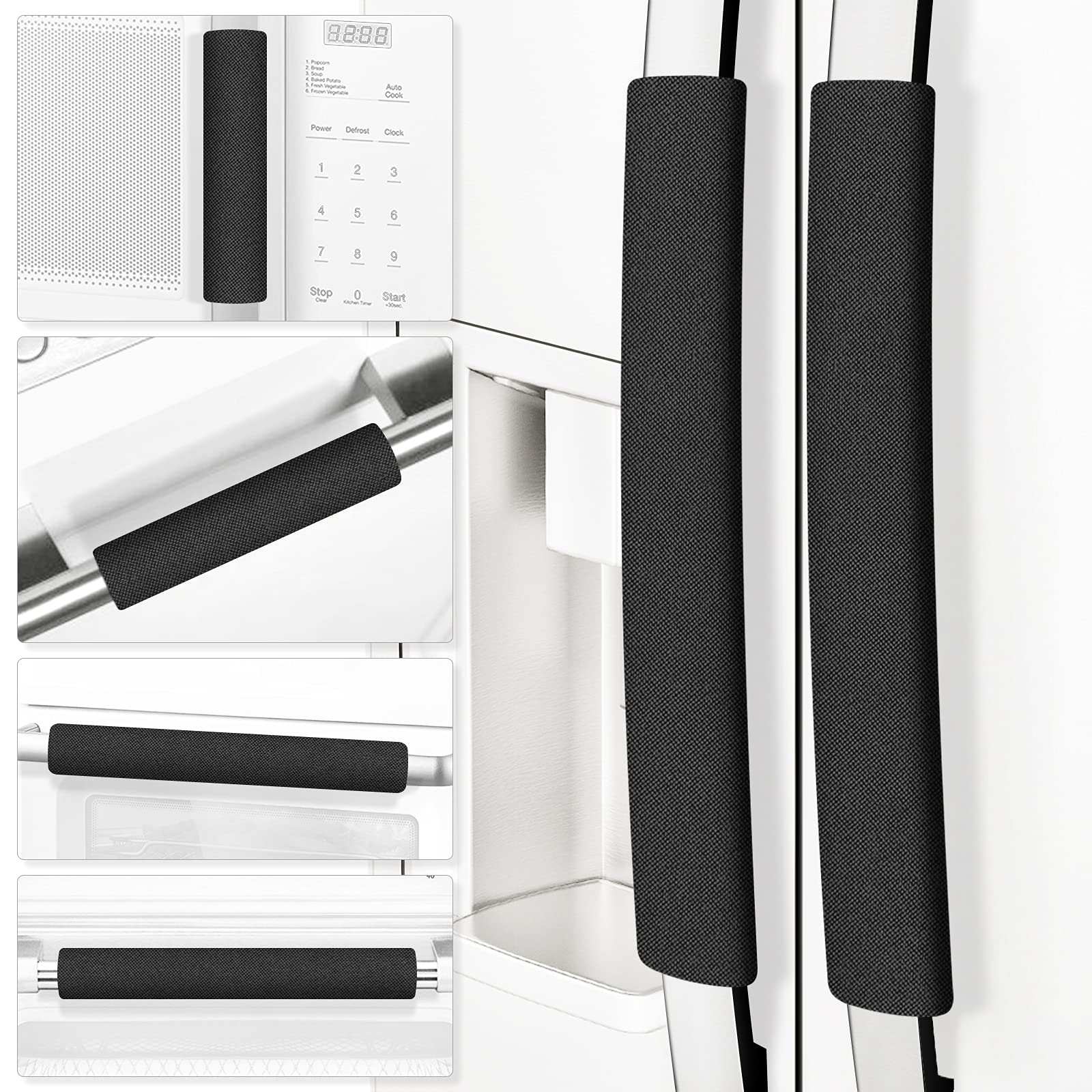6-Pack Refrigerator Door Handle Covers - Washable & Trimmable Fridge Handle Protectors - Eliminate Dirty Handprints - Black Kitchen Decor Accessories - Perfect for Modern Kitchens & Busy Families
