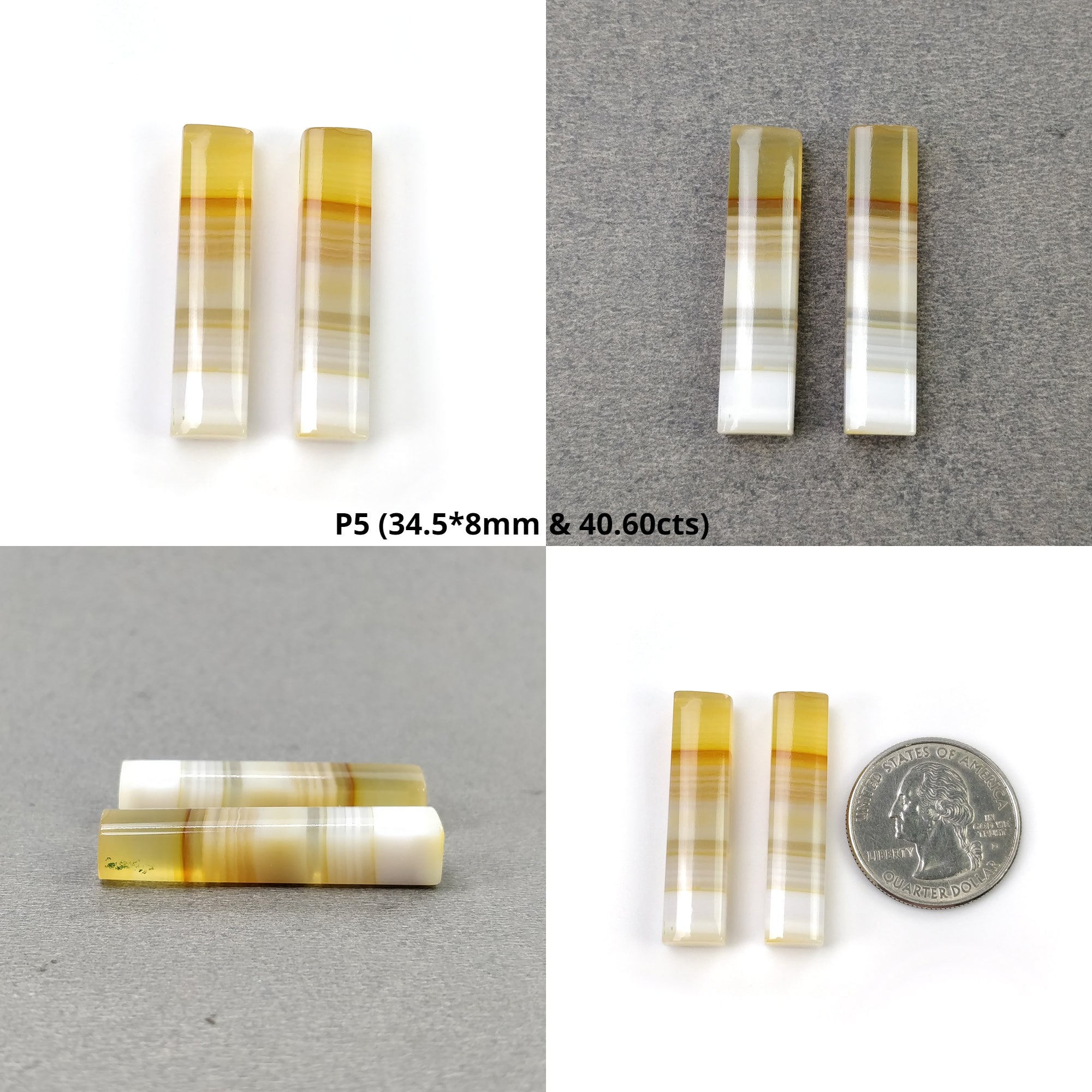 Natural Botswana Agate Gemstone Cabochon - Untreated Bi-Color Agate Pendant Stone, 2pcs - Handmade Jewelry Making Supplies for Necklaces, Rings & DIY Crafts