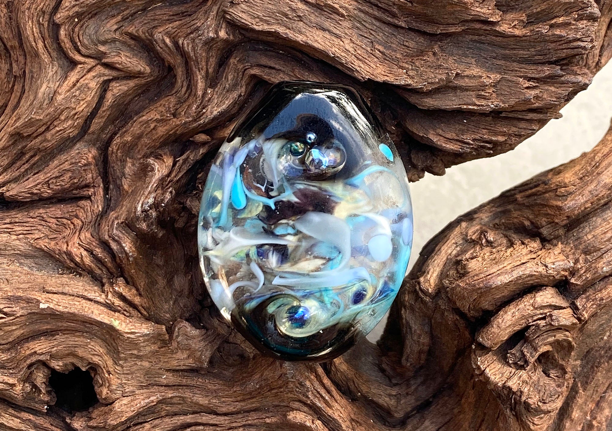 Handmade Aqua Blue Abstract Lampwork Glass Focal Bead for Jewelry Making - Perfect for Necklaces, Bracelets & DIY Craft Projects