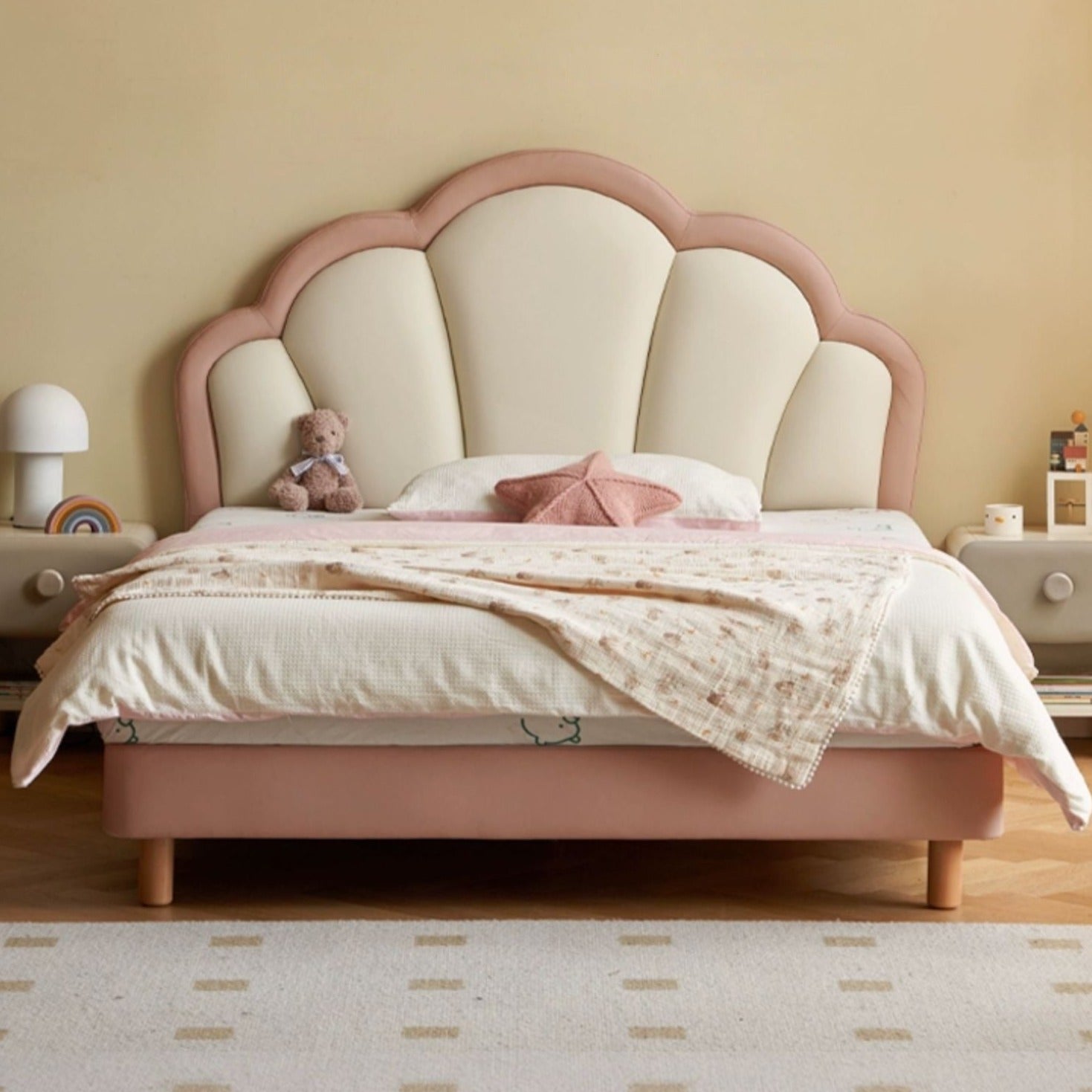 Organic Leather Princess Bed for Kids – Eco-Friendly & Durable Toddler Bed with Safety Rails – Perfect for Girls' Bedroom Decor & Nursery Furniture