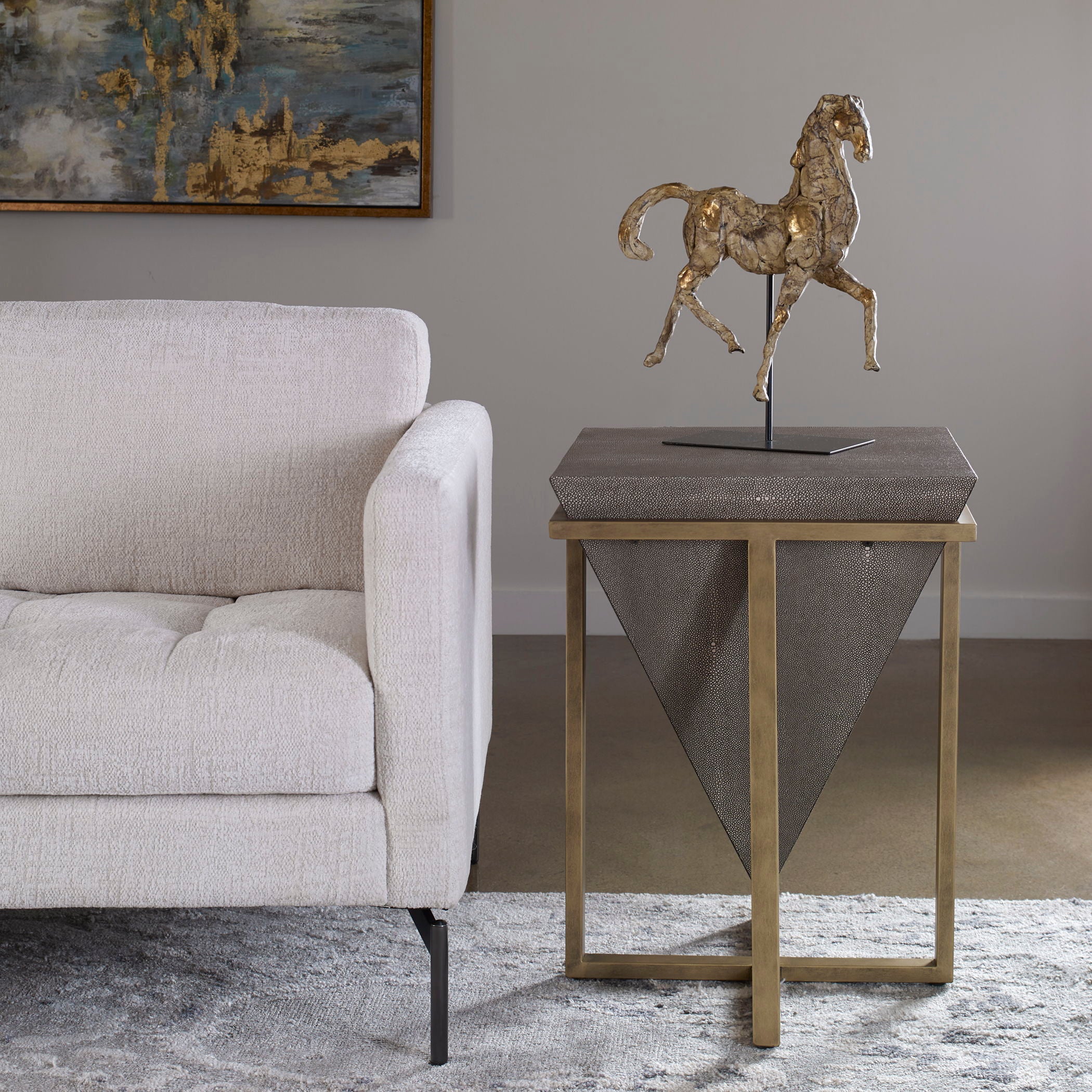 Bertrand Shagreen Accent Table in Gray, Dark & Gold - Stylish End Table for Living Room, Bedroom or Office Decor