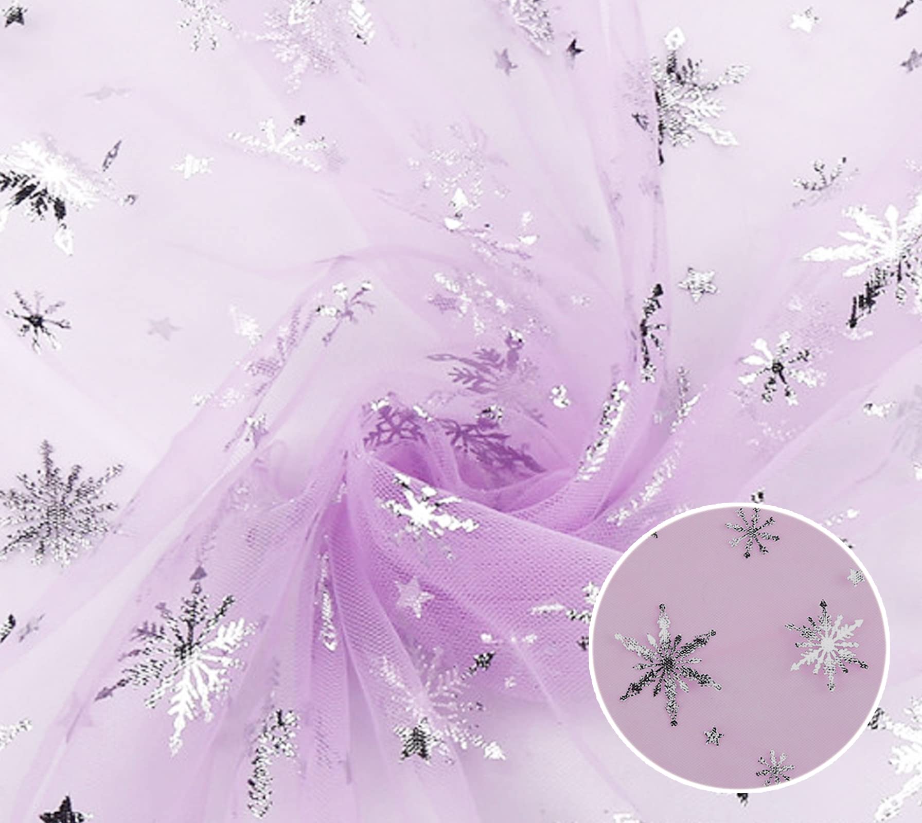 Snowflake Silver Foil Organza Sheer Fabric - 59