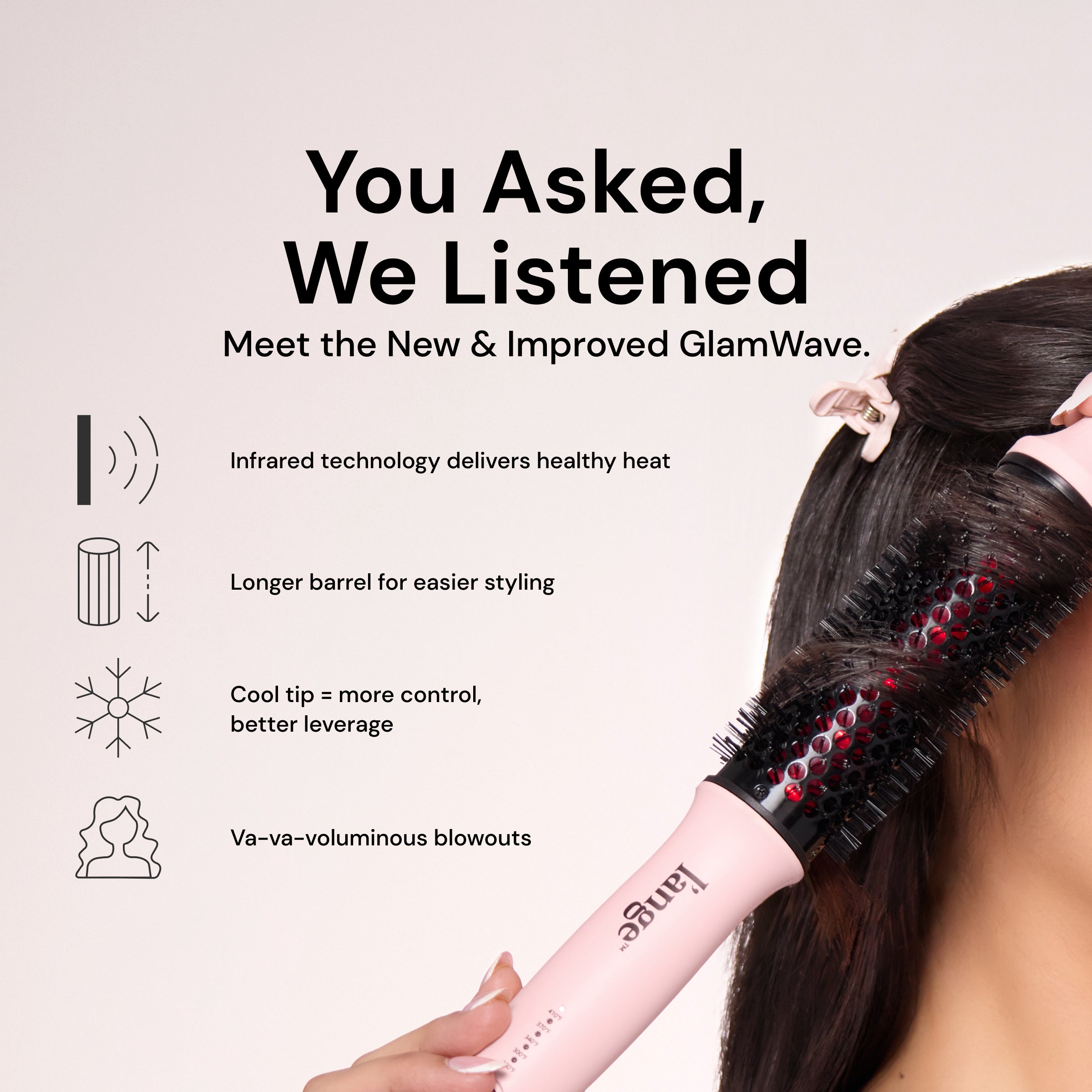 GlamWave Thermal Ionic Hair Brush for Smooth & Shiny Hair - Perfect for Styling, Frizz Control & Salon-Like Blowouts at Home