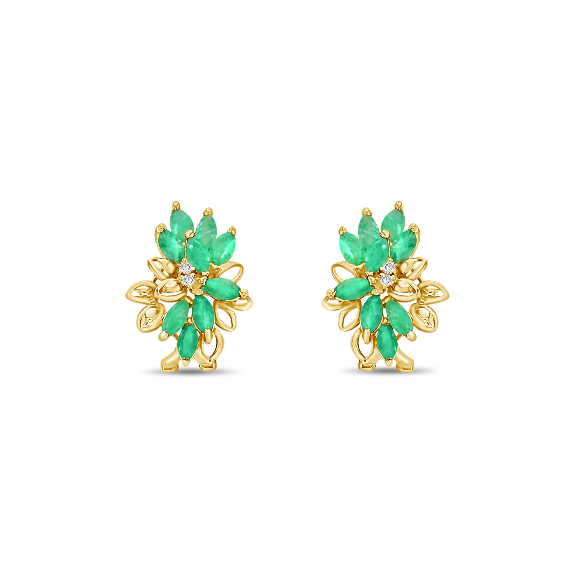 14K Yellow Gold Emerald Cluster Floral Earrings for Women - Elegant Dangle Earrings for Weddings, Parties & Special Occasions