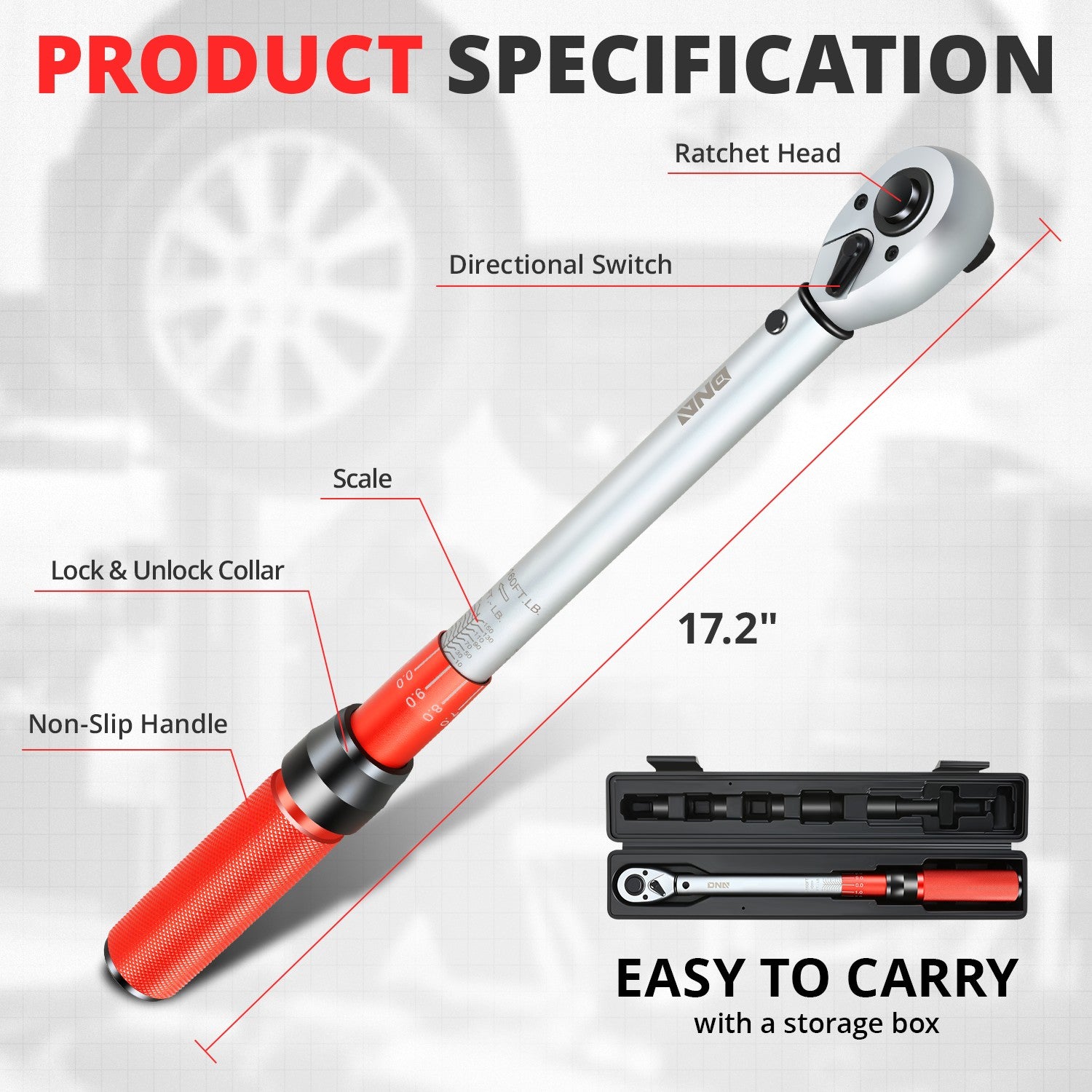 1/2 in. Drive Click Torque Wrench - 10-160 FT.LB (13.6-21.7 N.M) - Precision Torque Tool for Automotive, Mechanical & DIY Projects