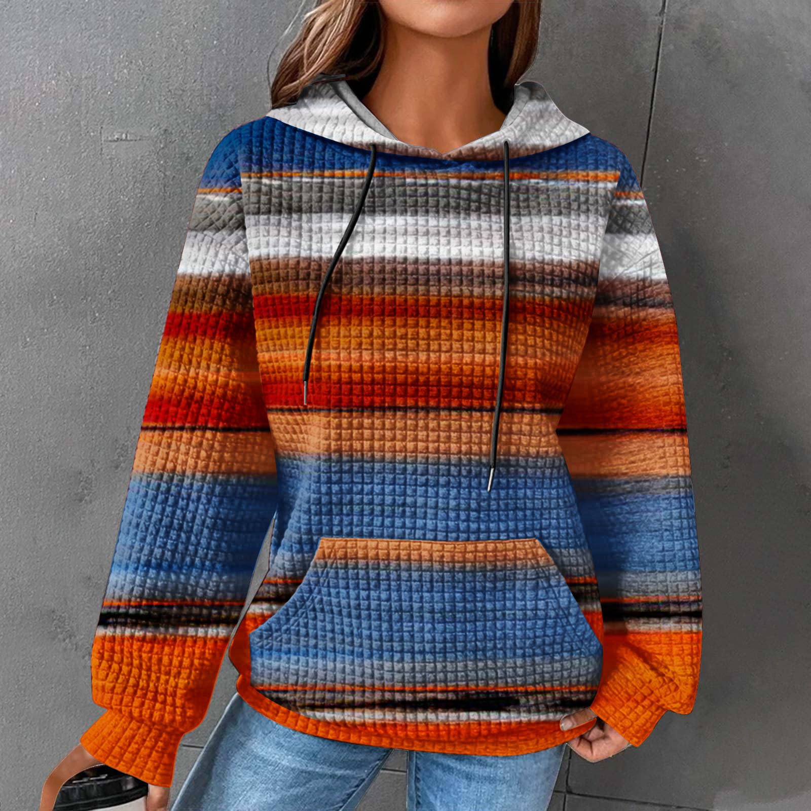 Bidobibo Women's Waffle Knit Long Sleeve Hoodie - Oversized Graphic Football Sweatshirt for Game Day, Casual Wear & Lounge Outfits