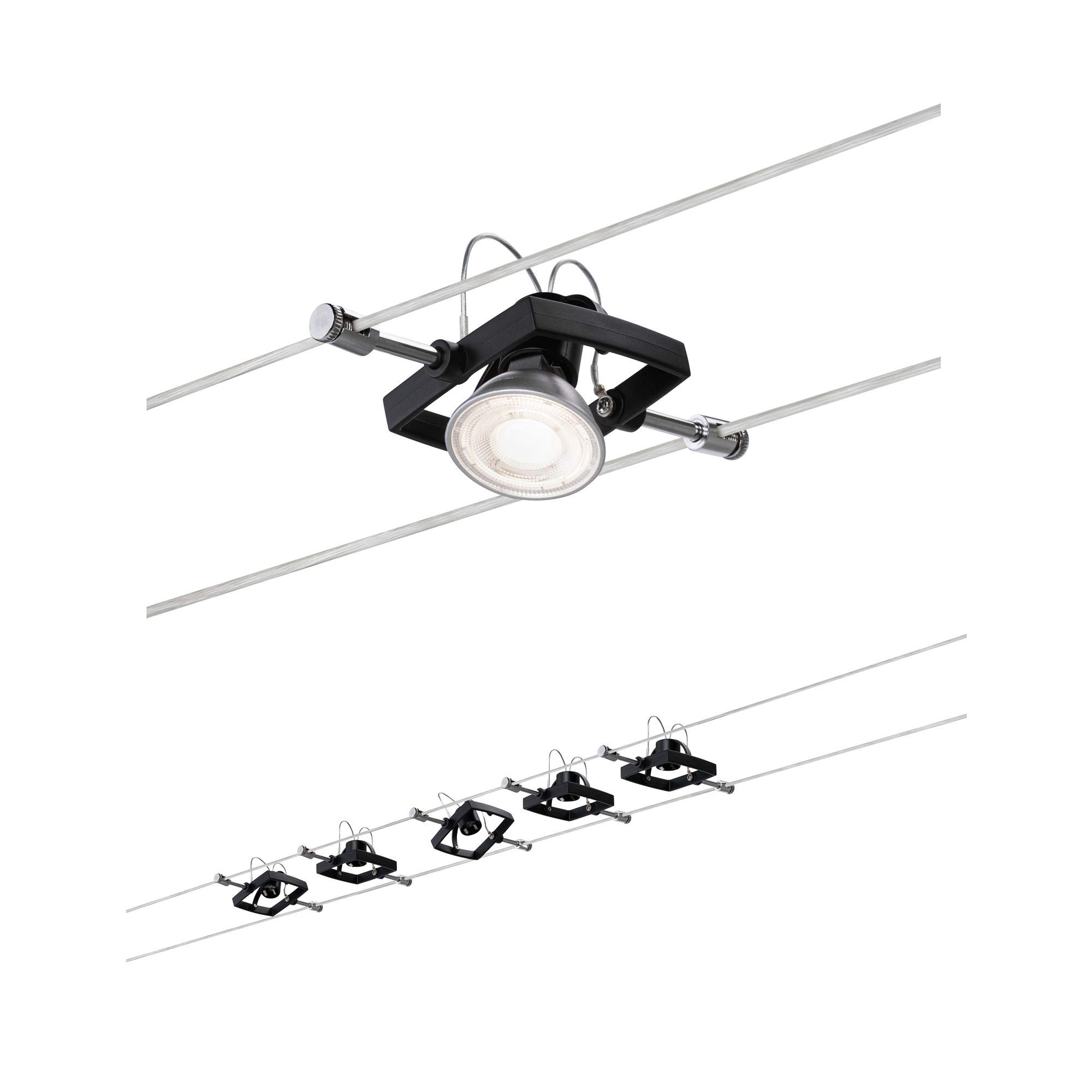 Paulmann 94290 Square Mac II Ceiling Light Fixture - Max 5x10W, Matte Black Finish, Metal & Plastic Construction, GU5.3 Base, Steel Cable (5-Pack) - Perfect for Modern Living Rooms, Kitchens & Office Spaces