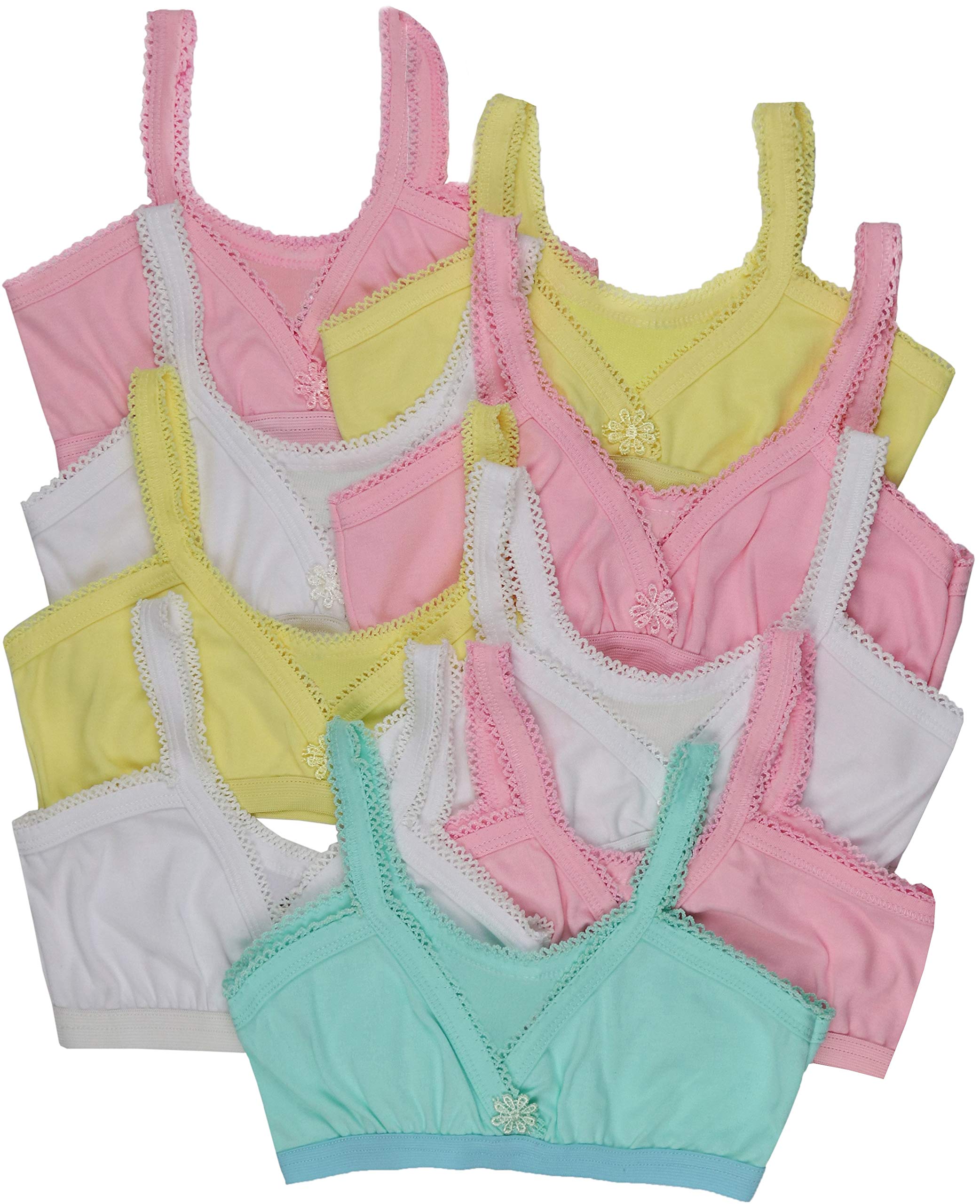 ToBeInStyle Girls 4-Pack Stretchy Crochet Trim Fold-Over Cami Training Bras for Teens - Soft Comfort Bras for School, Sports & Everyday Wear