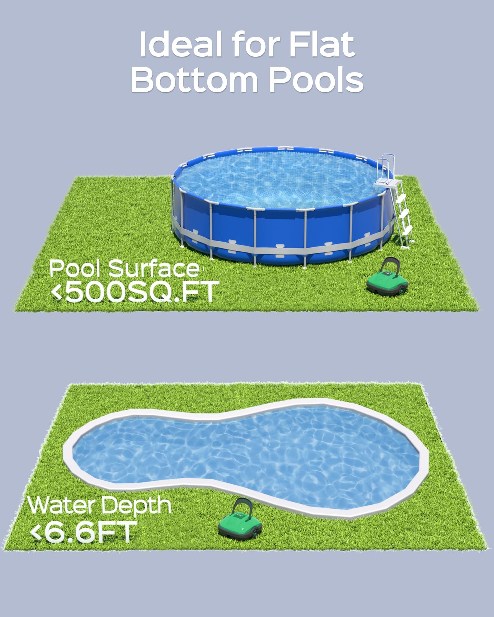 WYBOT Cordless Robotic Pool Cleaner - Automatic Self-Parking Vacuum with Dual-Motor & Powerful Suction | 180μm Fine Filtration System | Ideal for Above Ground & Flat Pools | Perfect for Backyard, Inground & Residential Swimming Pool Maintenance