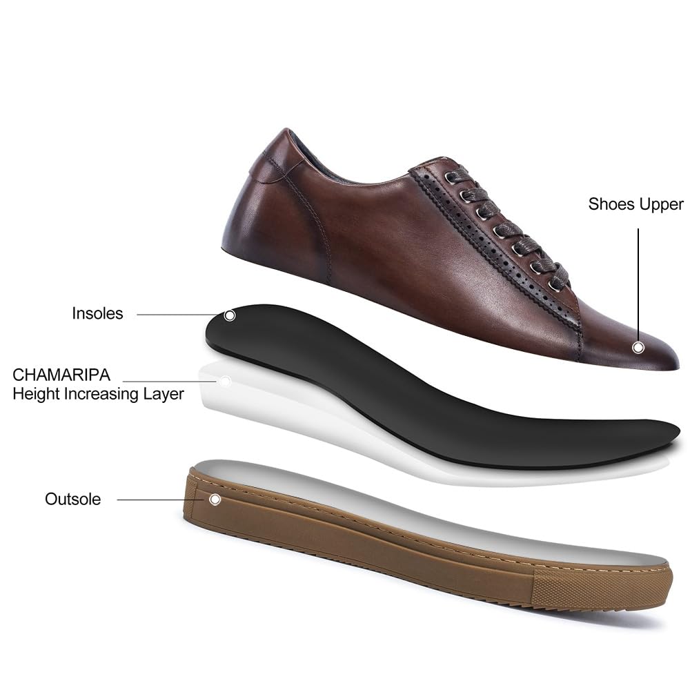 CHAMARIPA Men's Invisible Elevator Shoes - Height Increasing Sneakers with Hidden Heel (Adds 2-3 Inches) - Comfortable Lifting Shoes for Work, Dating & Formal Events