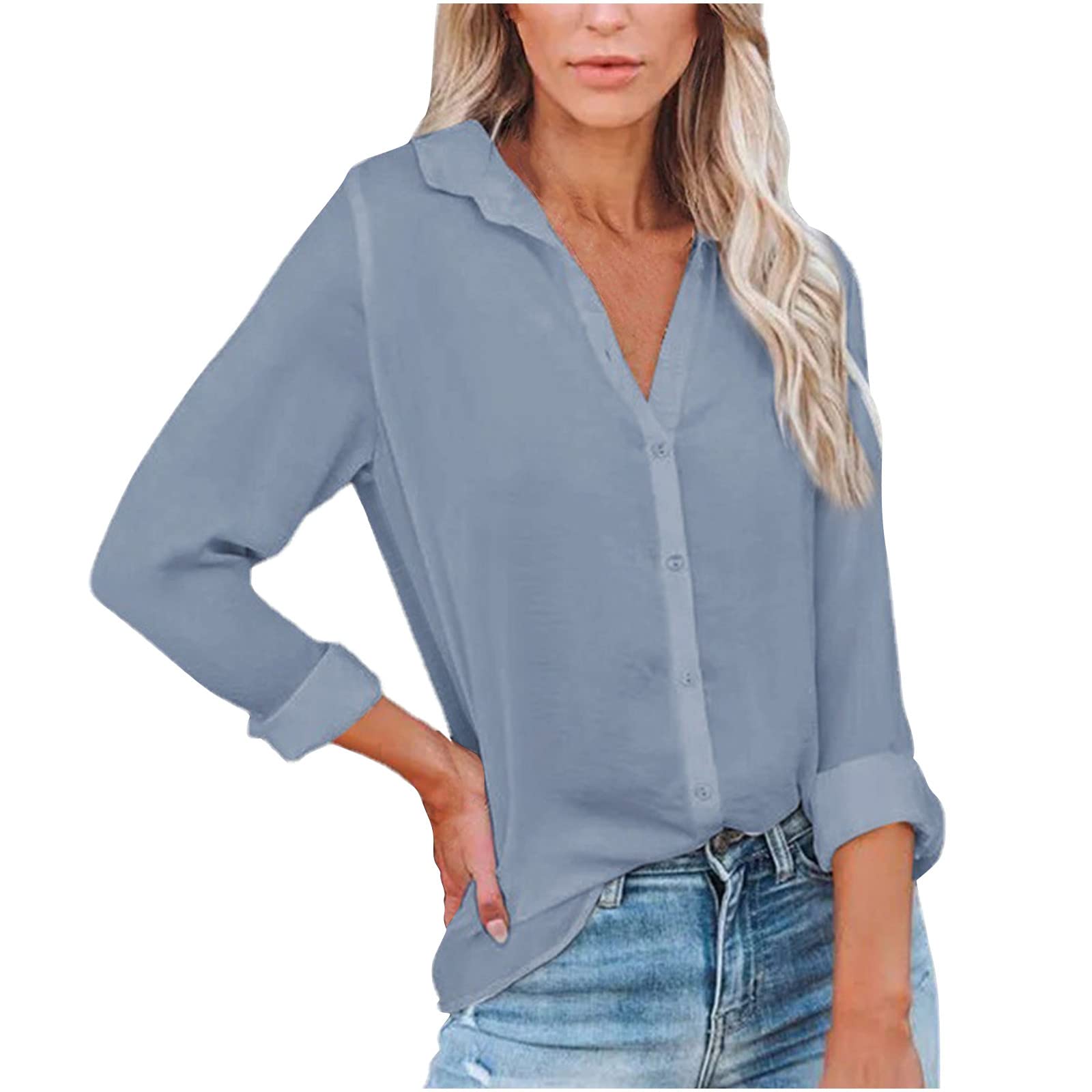Women's Long Sleeve Blouse - Single Breasted Loose Fit Lapel Shirt Tops for Casual & Office Wear | Perfect Gift for Women
