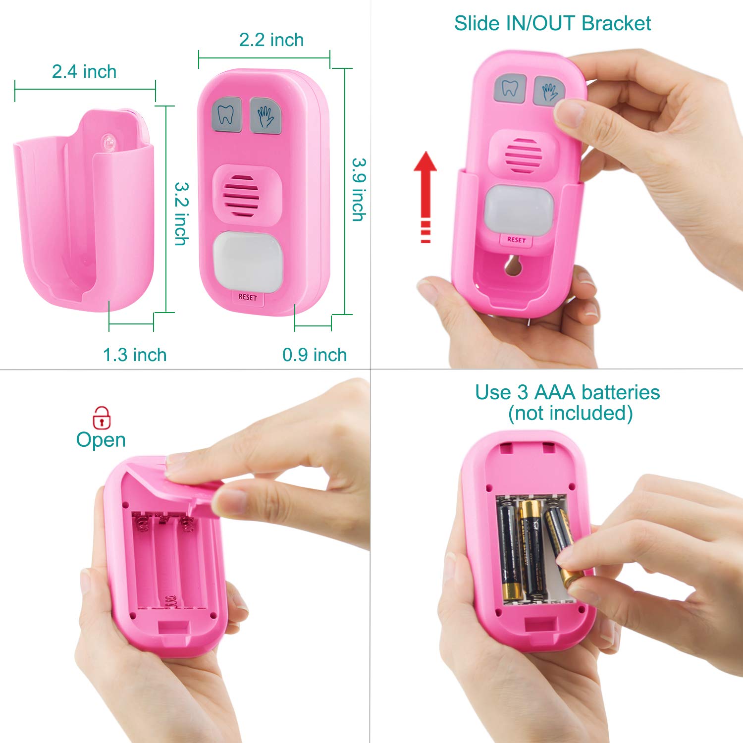 BIGMONAT Kids Hand Washing & Teeth Brushing Timer - Musical Bathroom Training Coach with 12 Songs, Adjustable Volume, Stick-On Design (Pink) - Perfect for Toddler Hygiene Routines & Bathroom Learning
