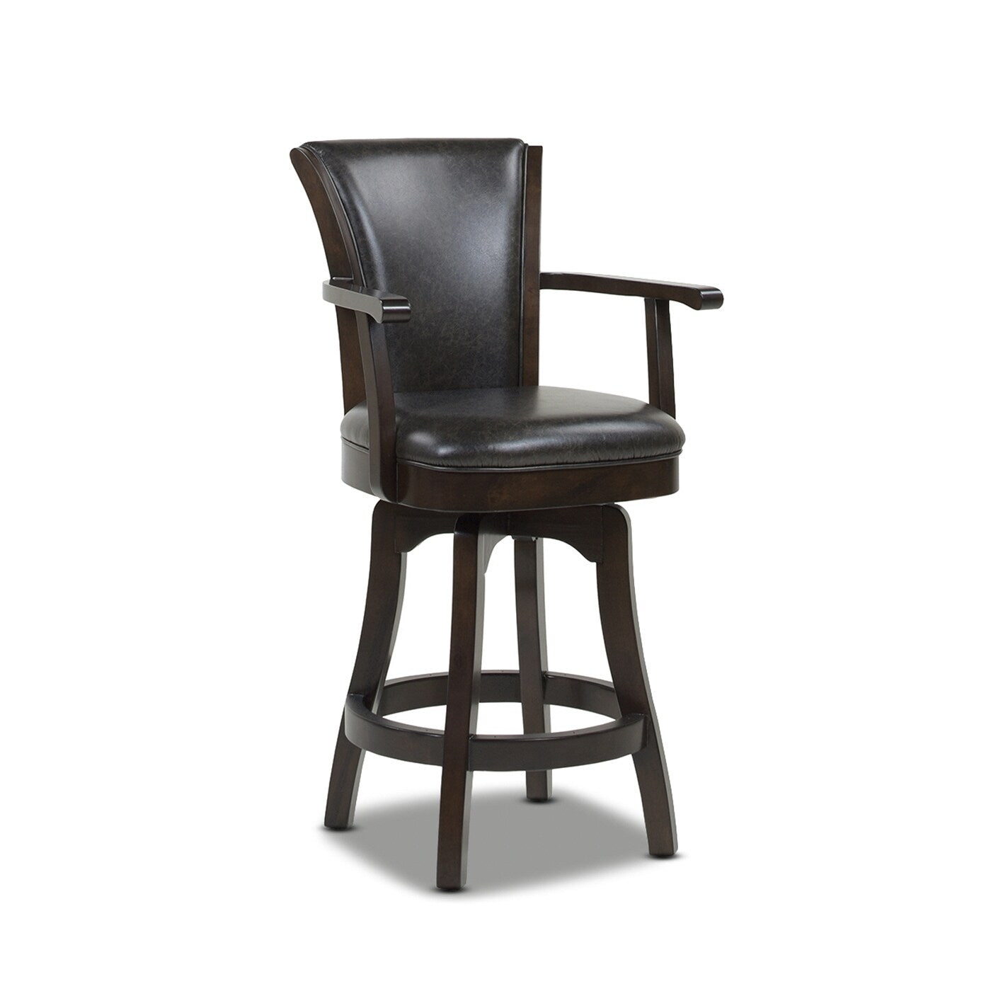 27in Swivel Counter Height Bar Stool - Vintage Faux Leather with High Back Support & Armrests - Solid Hardwood Frame - Perfect for Kitchen Island, Home Bar & Breakfast Nook