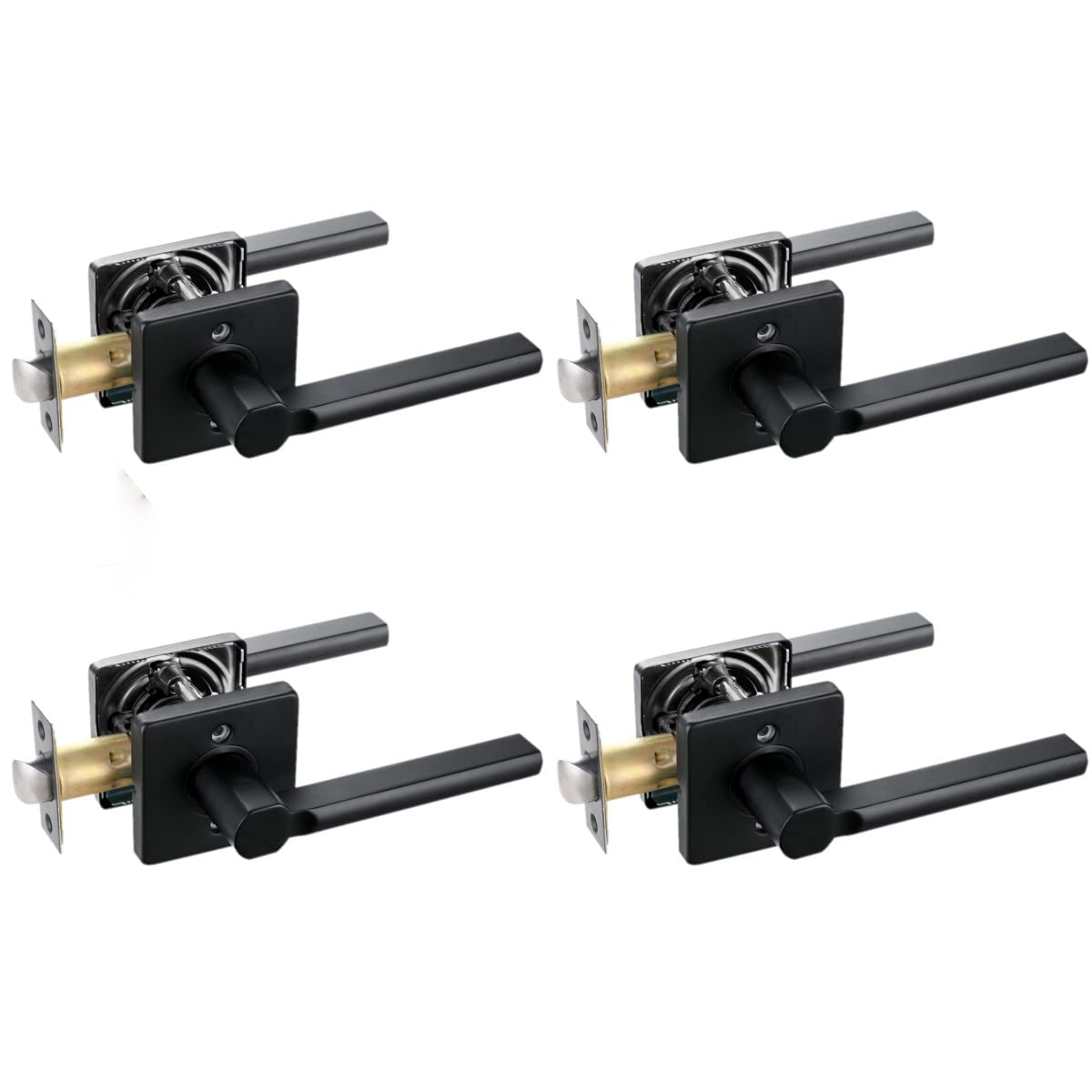 Heavy Duty Passage Lever Lock for Hall and Closet - Matt Black Finish Non-Locking Lever Handle (4 Pack) - Perfect for Bedroom, Office & Interior Doors