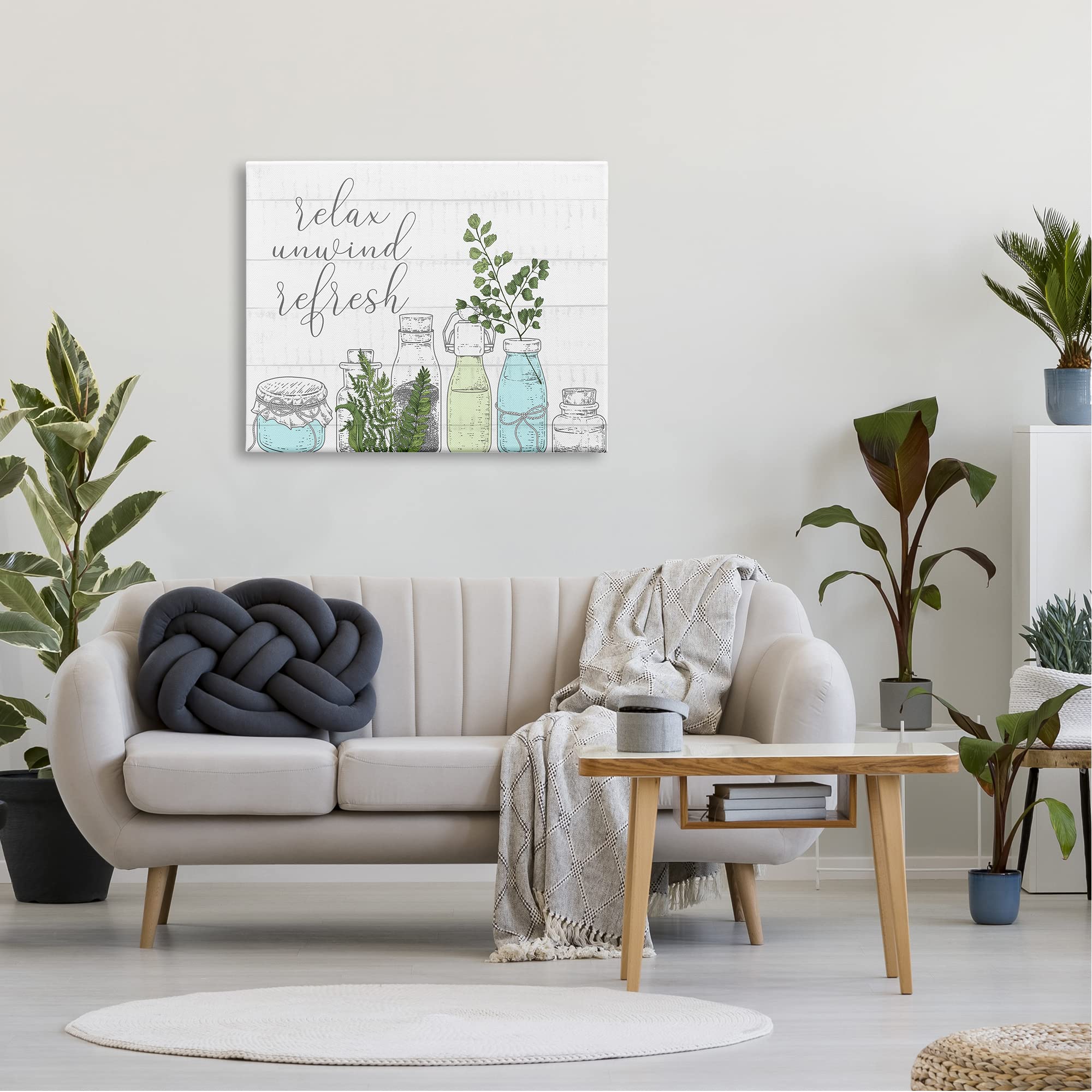 Stupell Industries Relax Unwind Refresh Country Herbs Botanicals Jars Wall Art - Kim Allen Design - Rustic Kitchen Decor for Farmhouse, Bathroom & Living Room