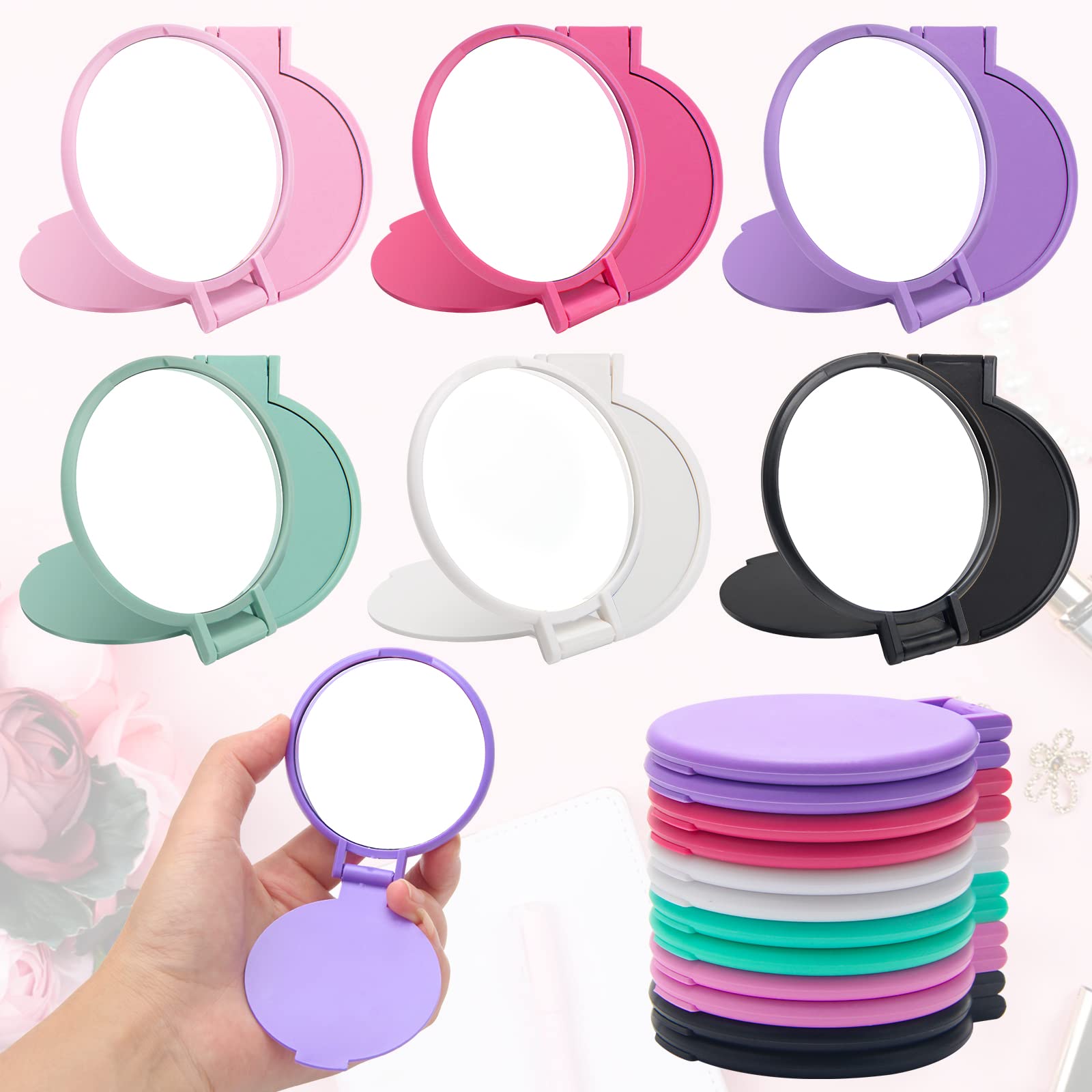 12 Pcs Mini Folding Compact Mirror Set - 2.4 Inch Round Portable Travel Makeup Mirror for Women & Girls - Perfect for Purse, Travel, Home & Daily Makeup Use