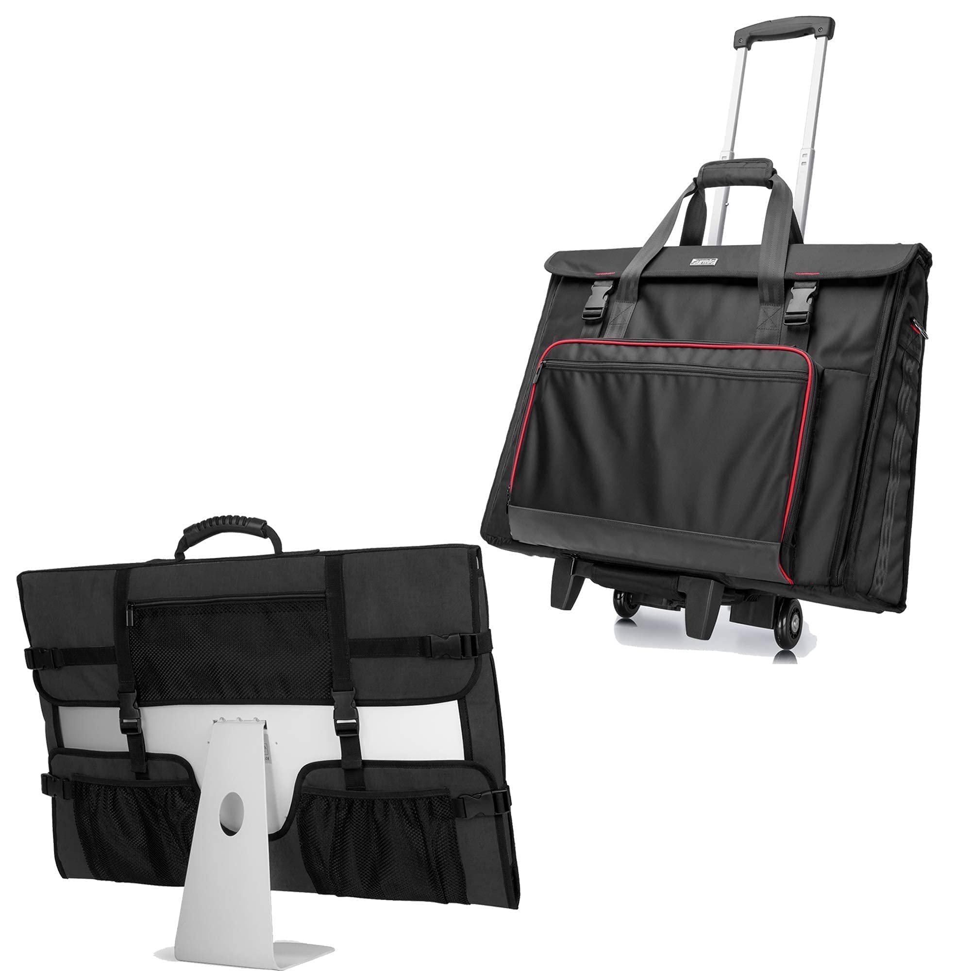 CURMIO Rolling Tote Bag with Wheels & Rubber Handle - Compatible with Apple iMac 21.5 inch Desktop Computer - Black Patented Design - Perfect for Office, Travel & Tech Transport
