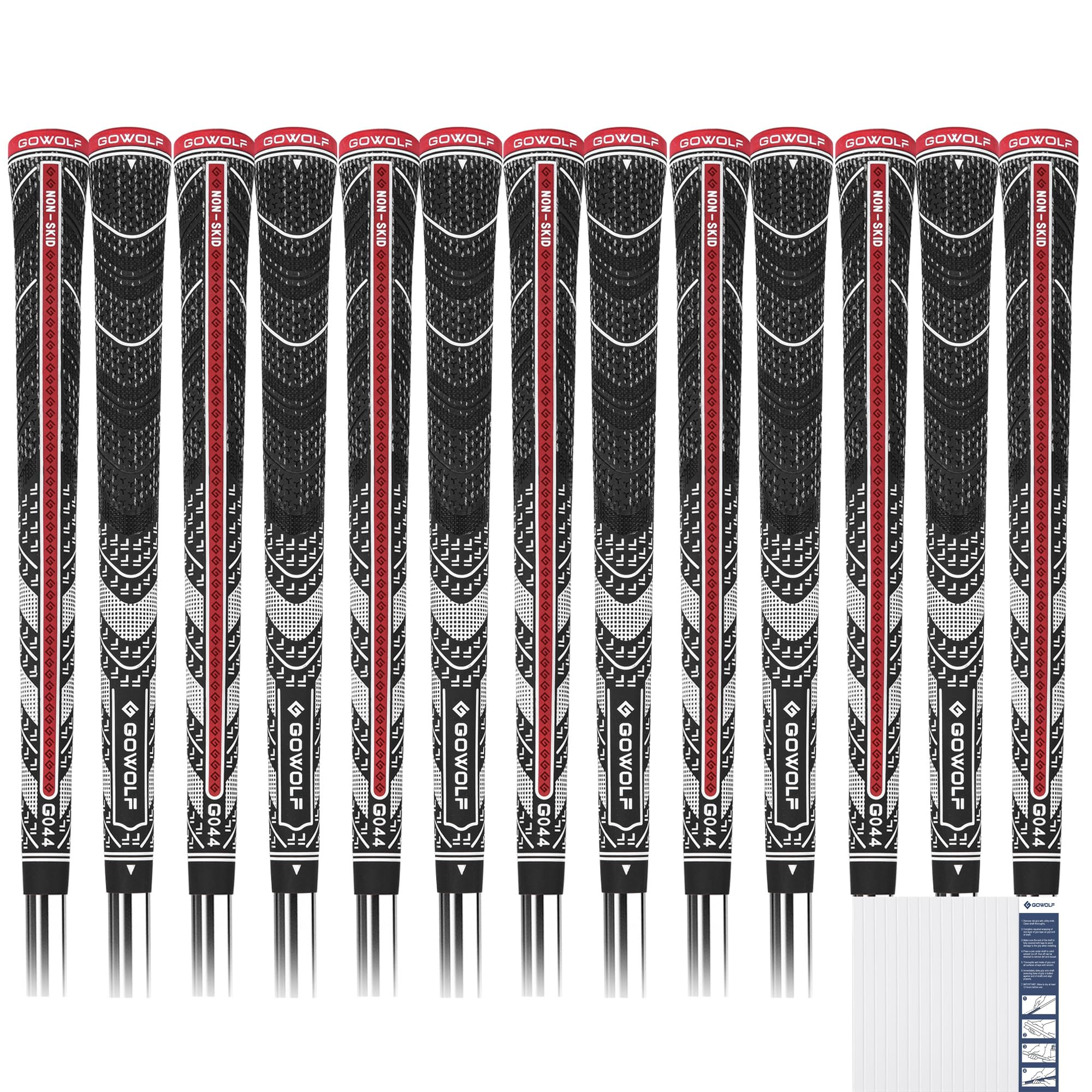 Gowolf 2024 New Cross Corded Rubber Golf Grips - 13 Pack with Free 15 Tapes | Multi-Compound Hybrid Golf Club Grips for Improved Control & Back Rib Design | Perfect for Driving Range Practice & Tournament Play
