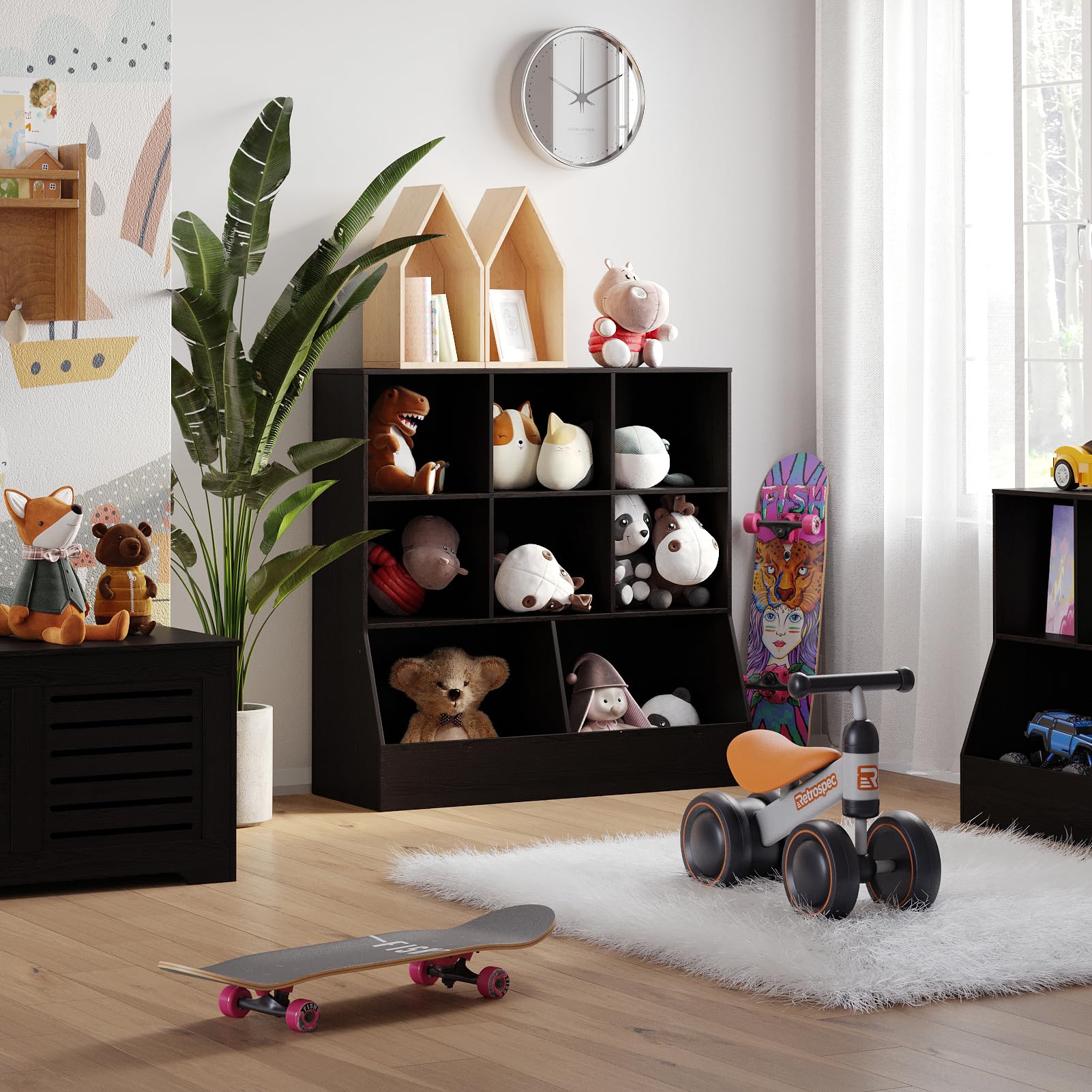 DINZI LVJ 8-Cubby Kids Wooden Toy Storage Organizer & Bookshelf - Espresso Wood Storage Cabinet for Playroom, Bedroom, Nursery - 35.4