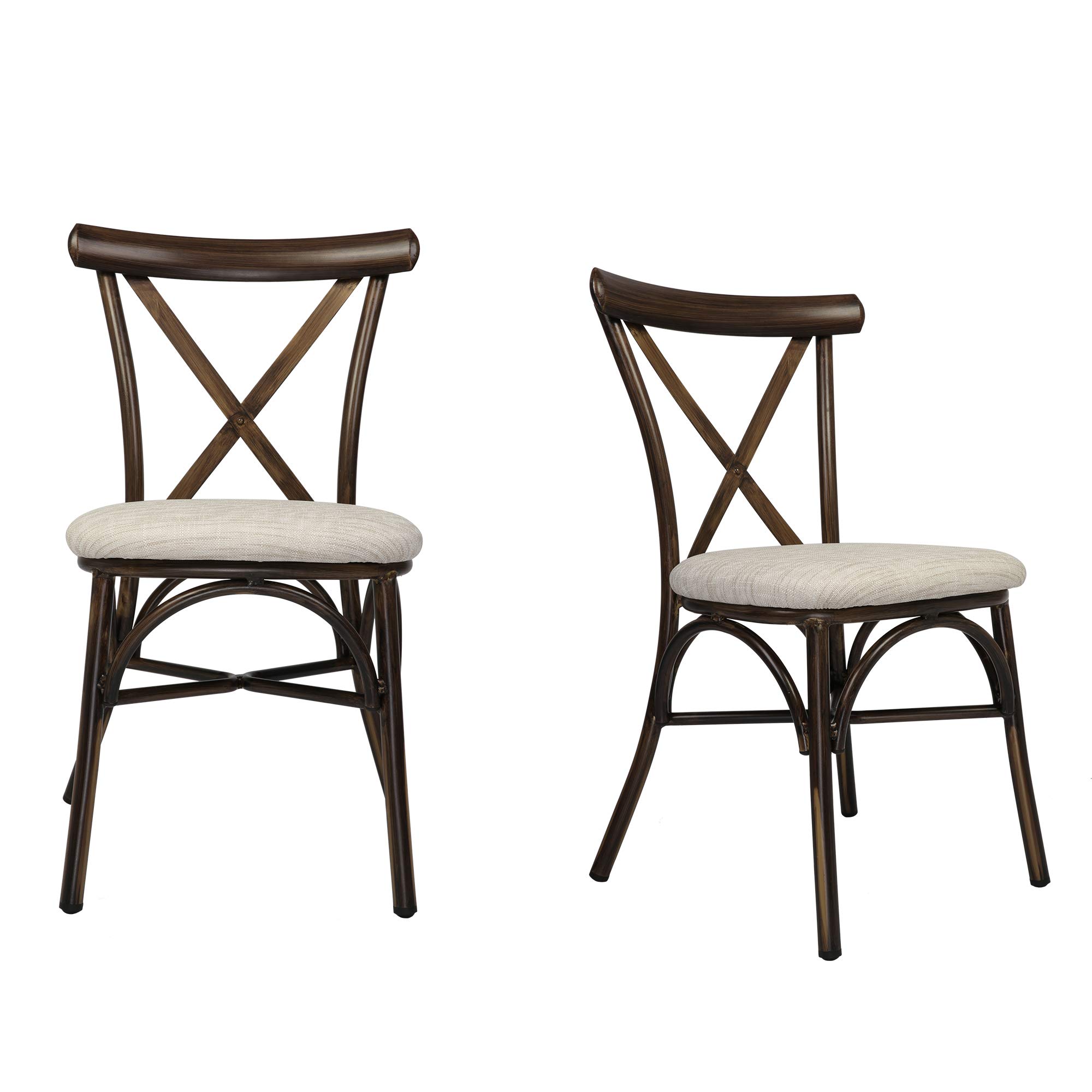 LUCKYERMORE 2-Piece Upholstered Dining Chair Set - Modern PU Leather Kitchen Chairs with X-Shaped Back & Aluminum Frame - Sturdy Comfortable for Indoor/Outdoor Use (Beige) - Perfect for Dining Room, Kitchen, Patio or Restaurant