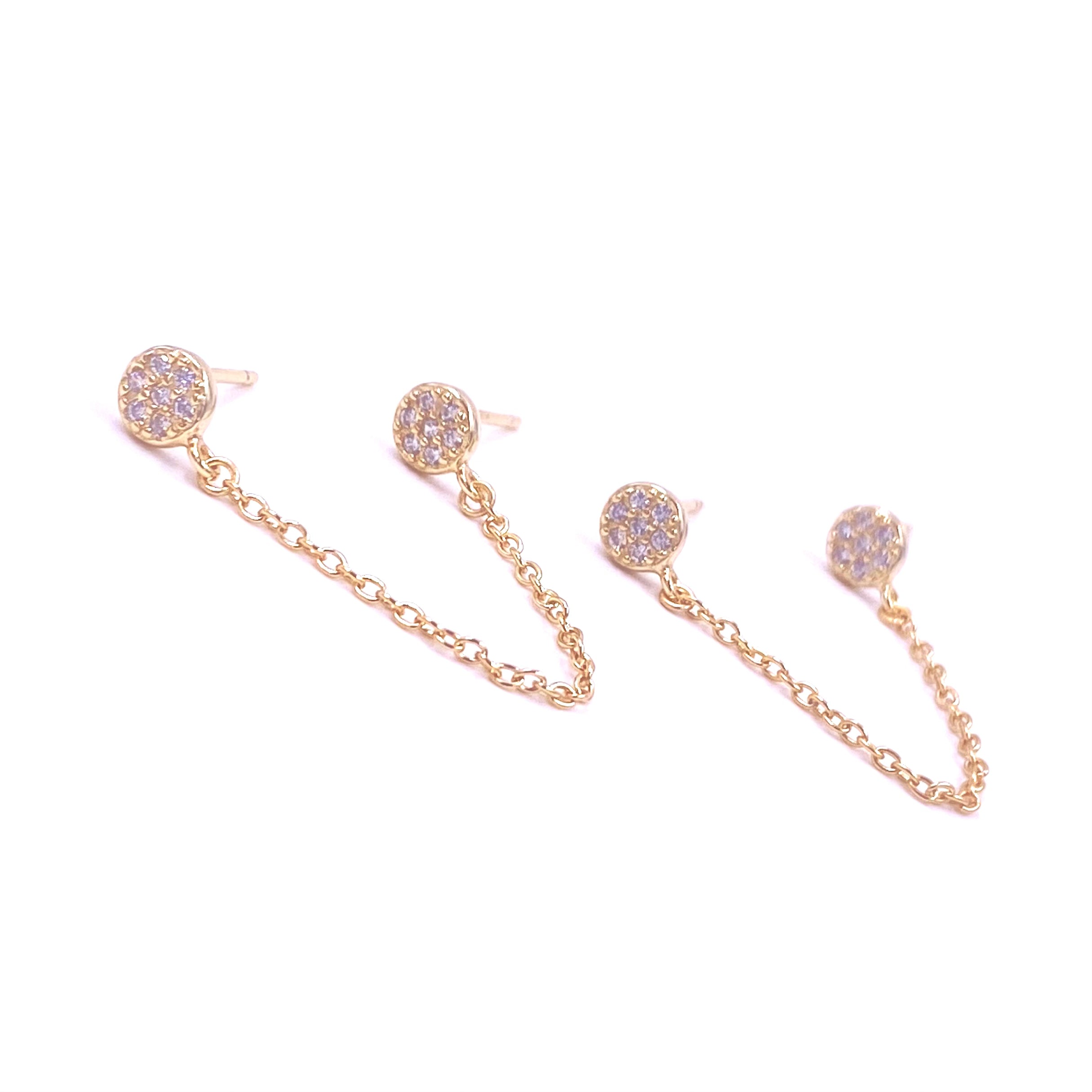 Ashley Gold Sterling Silver Gold Plated CZ Encrusted Double Disc Stud Earrings - Elegant Jewelry for Women, Perfect for Parties, Weddings & Everyday Wear