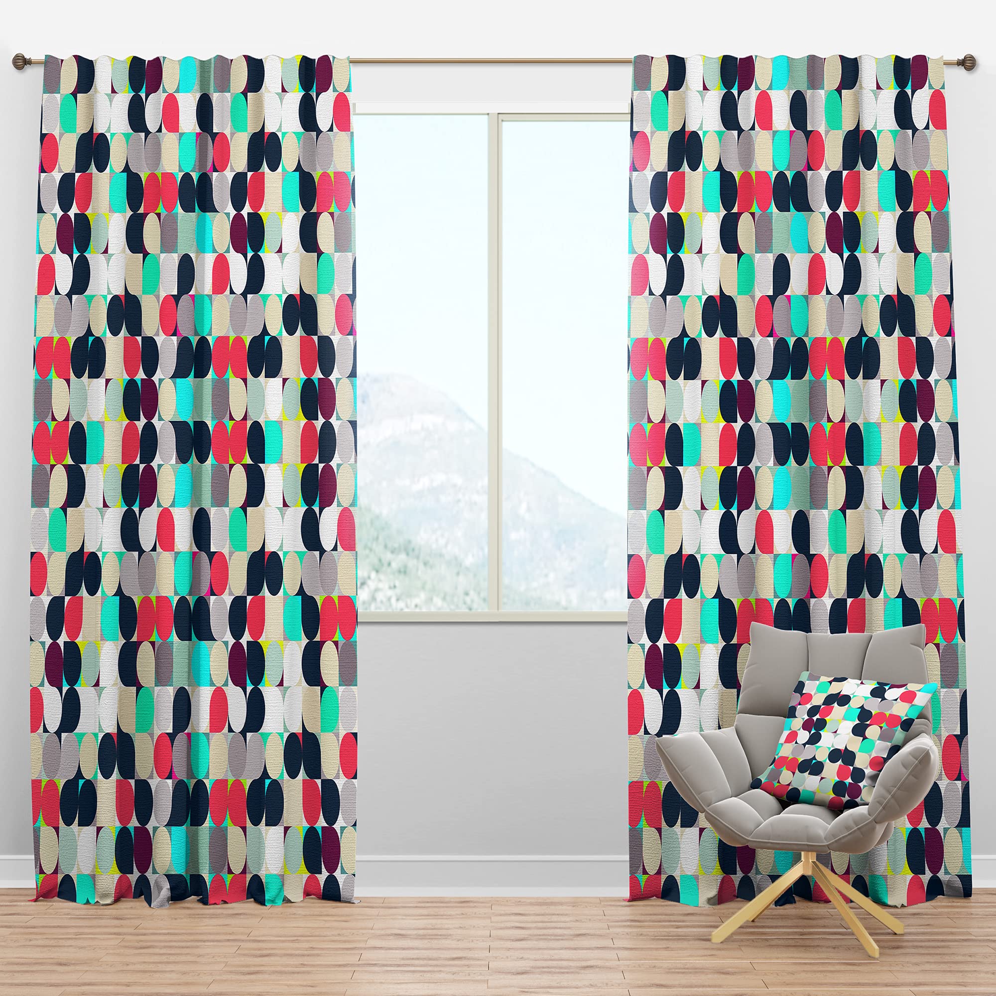 DesignQ Blackout Curtains 'Mosaic Retro Colorful Circles' - Thermal Insulated Bedroom & Living Room Curtains - Single Panel 52x108 Inches - Perfect for Light Blocking, Energy Saving & Home Decor