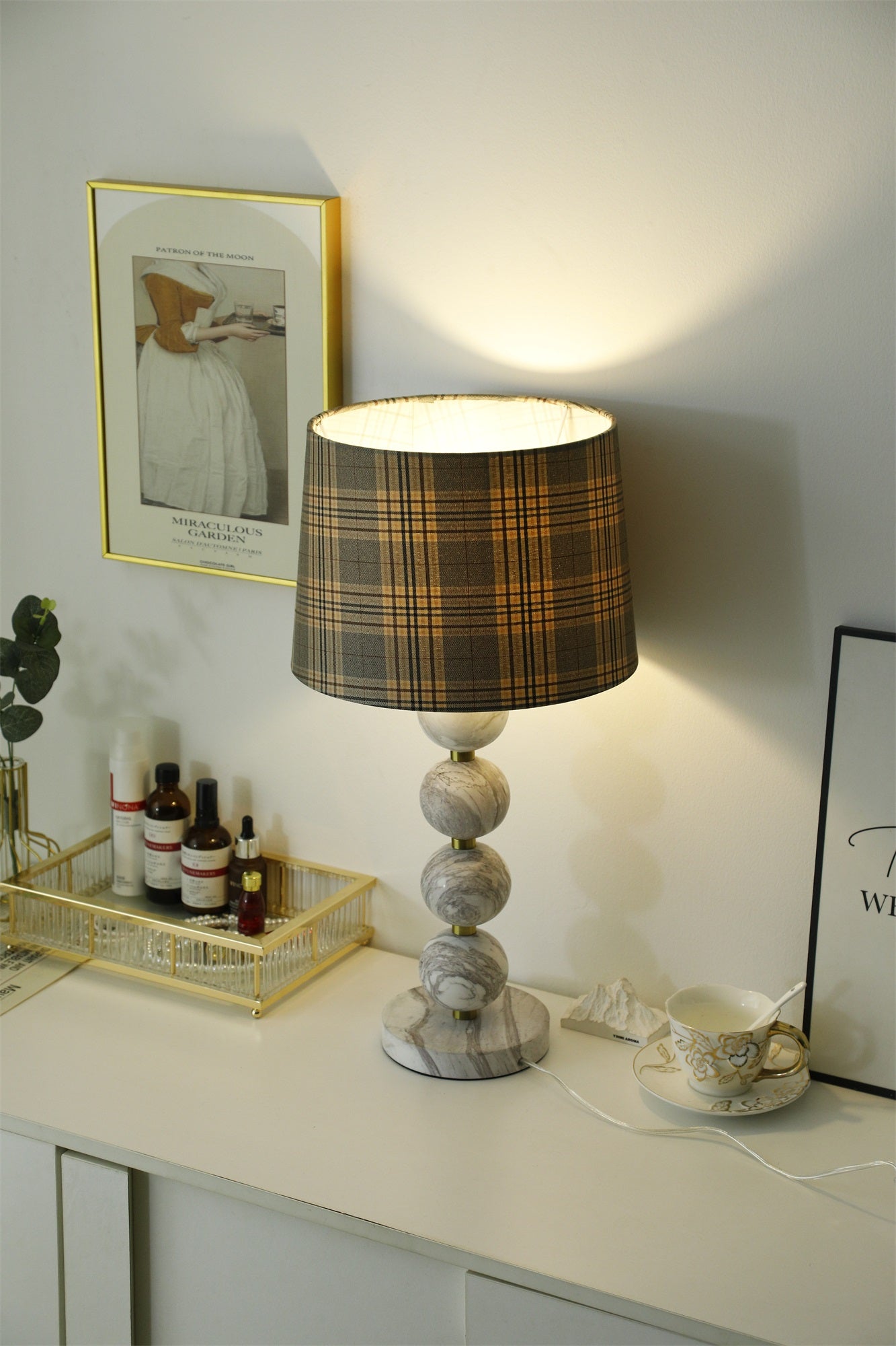 Marbliss Table Lamp - Modern LED Bedside Lamp with Marble Base & USB Port for Bedroom, Living Room & Office Decor