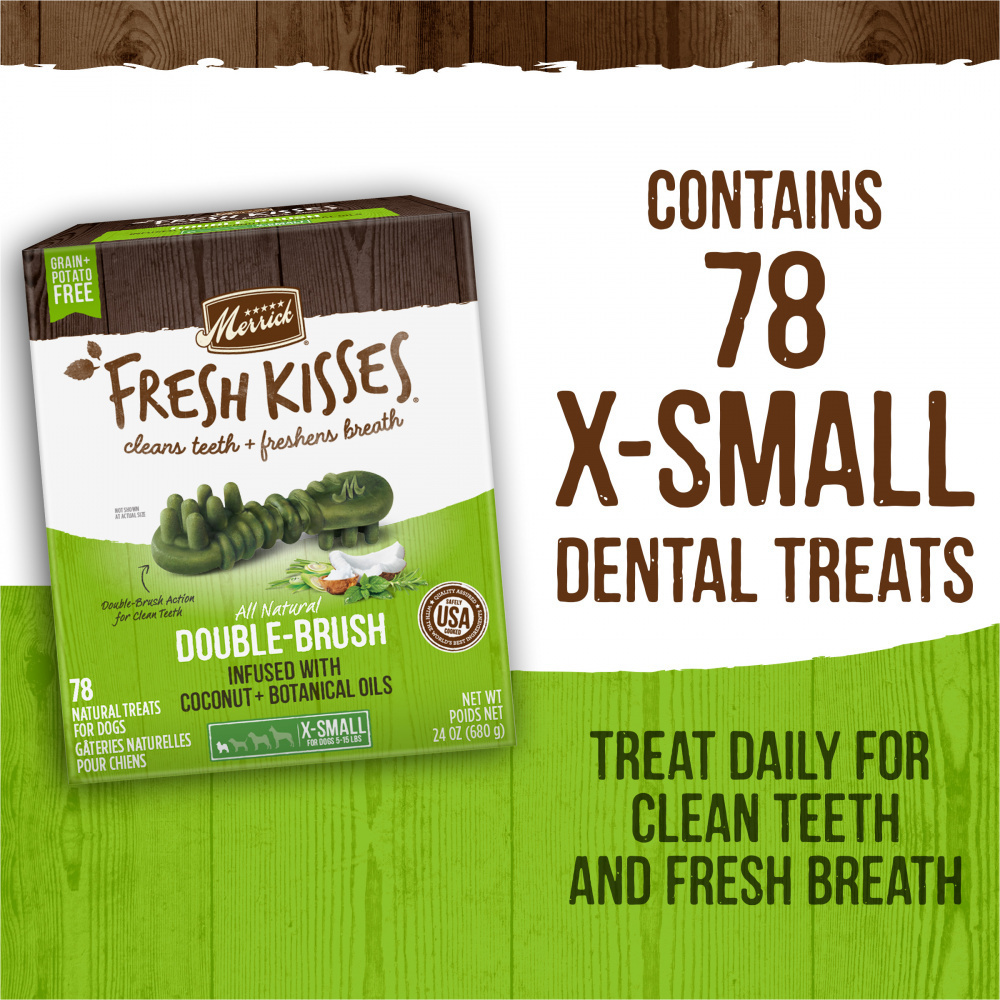 Merrick Fresh Kisses Dog Dental Treats with Coconut & Botanical Oils - Natural Teeth Cleaning Chews for Small & Toy Breeds - Perfect for Daily Oral Care & Fresh Breath