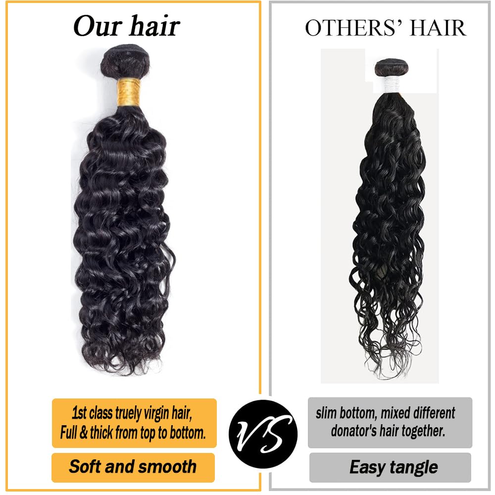 Brazilian Remy Water Wave Human Hair Bundles 10A - 3 Bundles Unprocessed Curly Human Hair Extensions - Double Weft Natural Color (22/24/26 Inch) for Black Women - Perfect for Protective Styles, Weaves & Natural Hair Blending