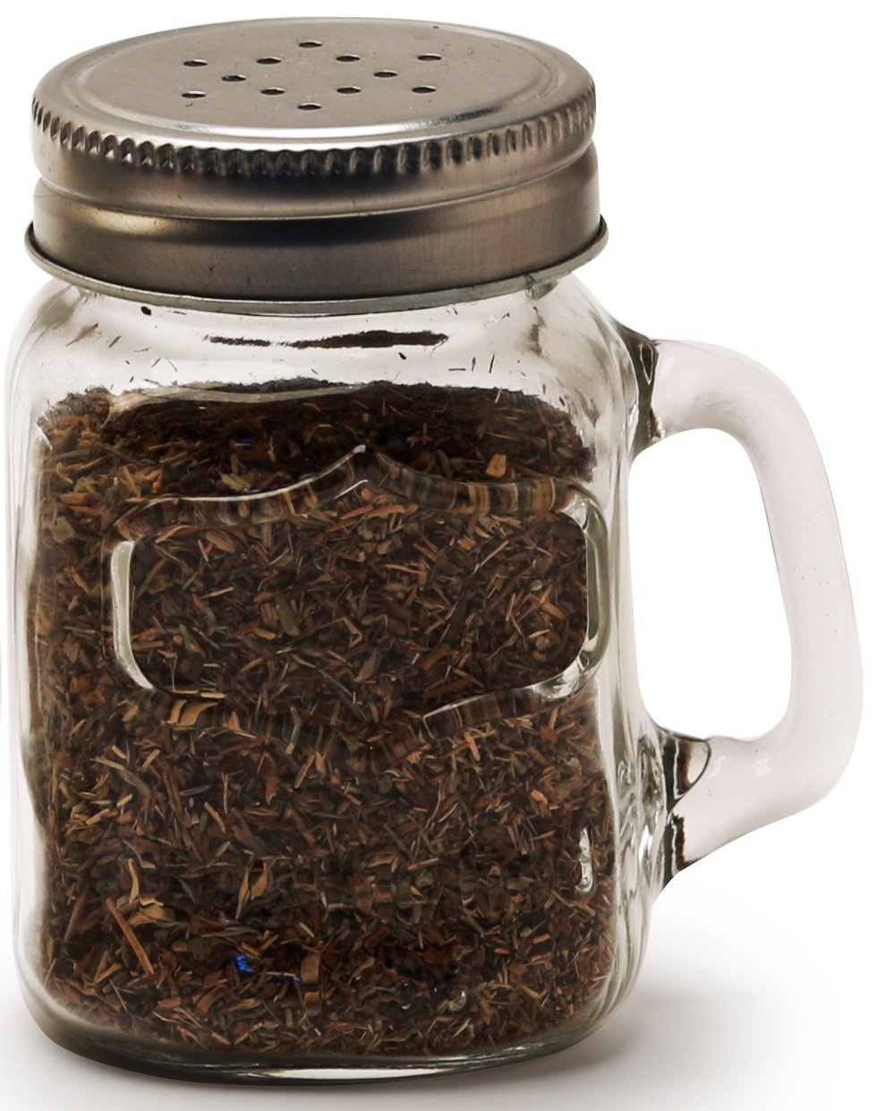 Circleware Glass Mini Mason Jar Mug Salt and Pepper Shakers with Handles & Metal Lids - 5oz Clear Glass Kitchenware for Himalayan Seasoning Spices, 2-Piece Set - Perfect for Dining Table, Kitchen Counter & Gift Giving