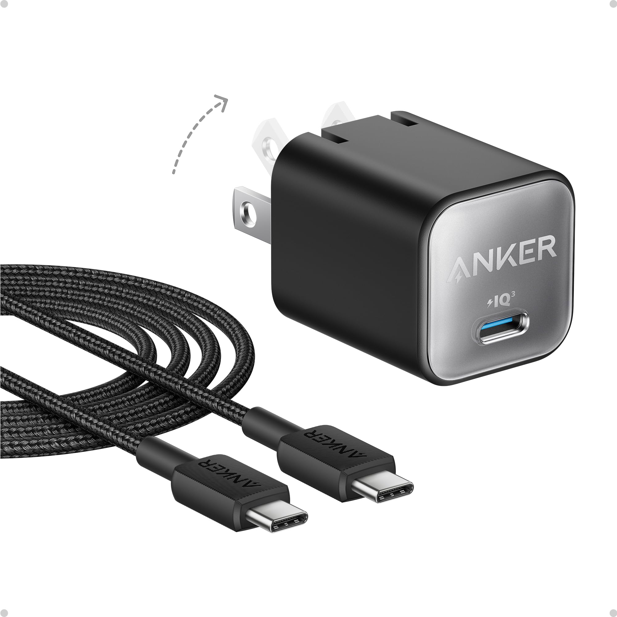 Anker Nano 30W USB C GaN Fast Charger with PIQ 3.0 & PPS - Compact Foldable PD Charger for iPhone 16/15/14/13, Samsung Galaxy S23/S22, iPad Pro/Air - Perfect for Travel, Office & Home Charging