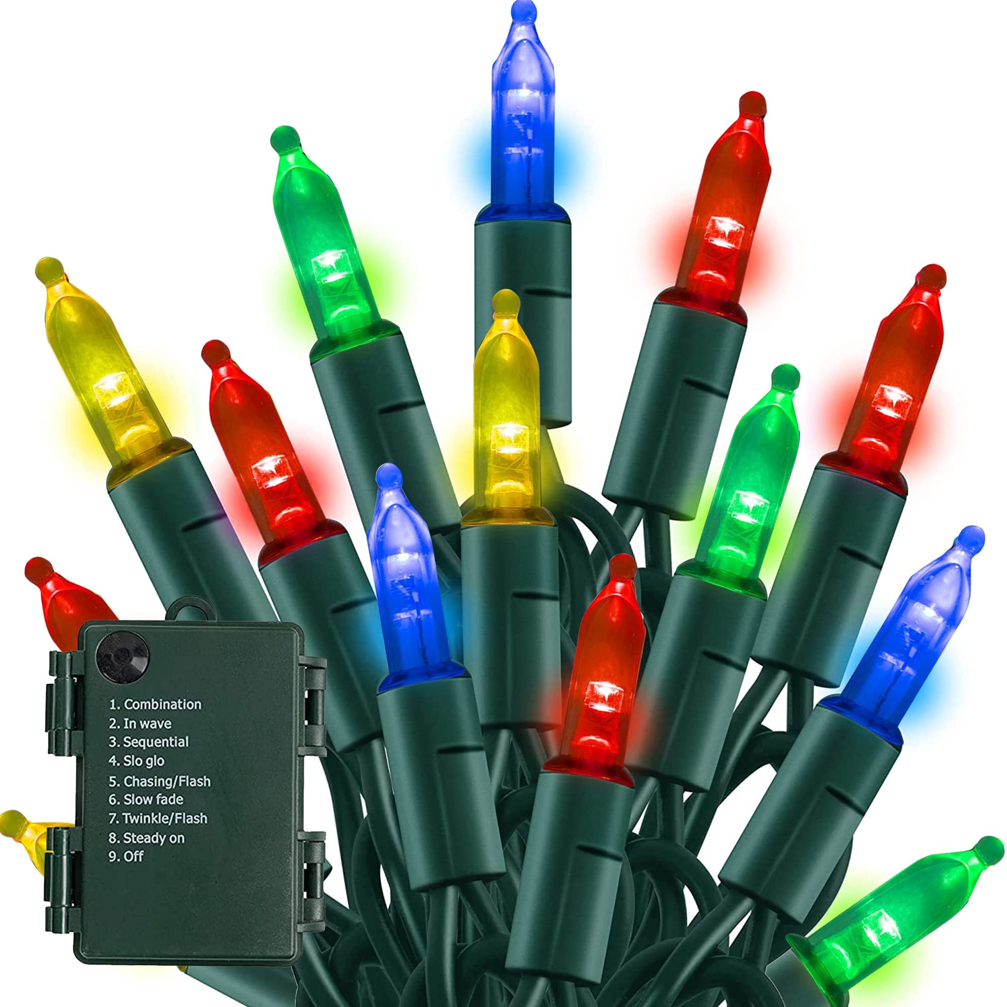TW SHINE 50 LED 16FT Battery Operated Christmas Lights - 8 Lighting Modes, Waterproof Outdoor/Indoor String Lights for Holiday Decor, Wedding, Party & Home Decoration (Multi-Colored) - Perfect for Christmas Trees, Patios, Gardens and Festive Events
